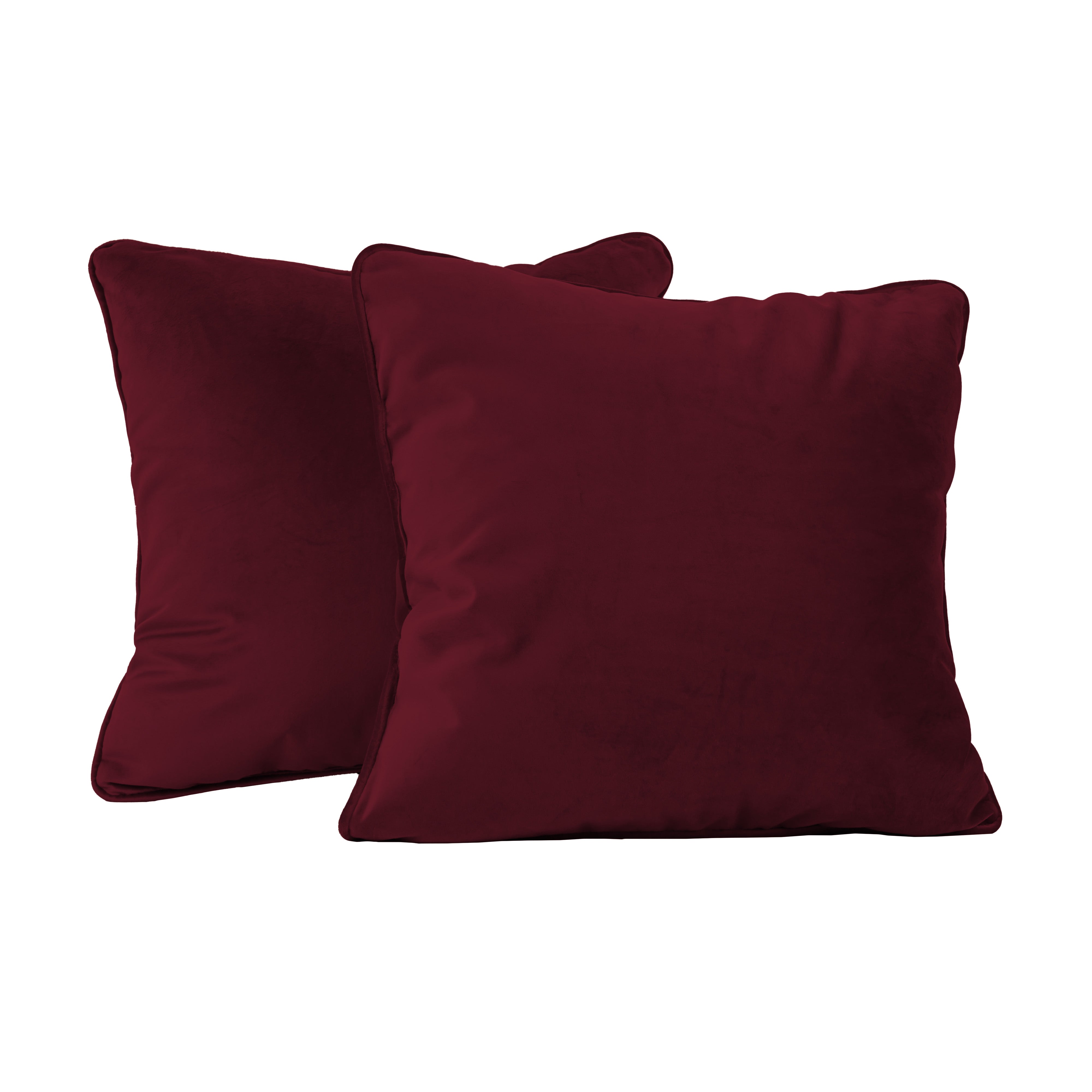 18" x 18" Square Microfiber and Faux Leather Pillow with Piping, 2-Piece - Bordeaux