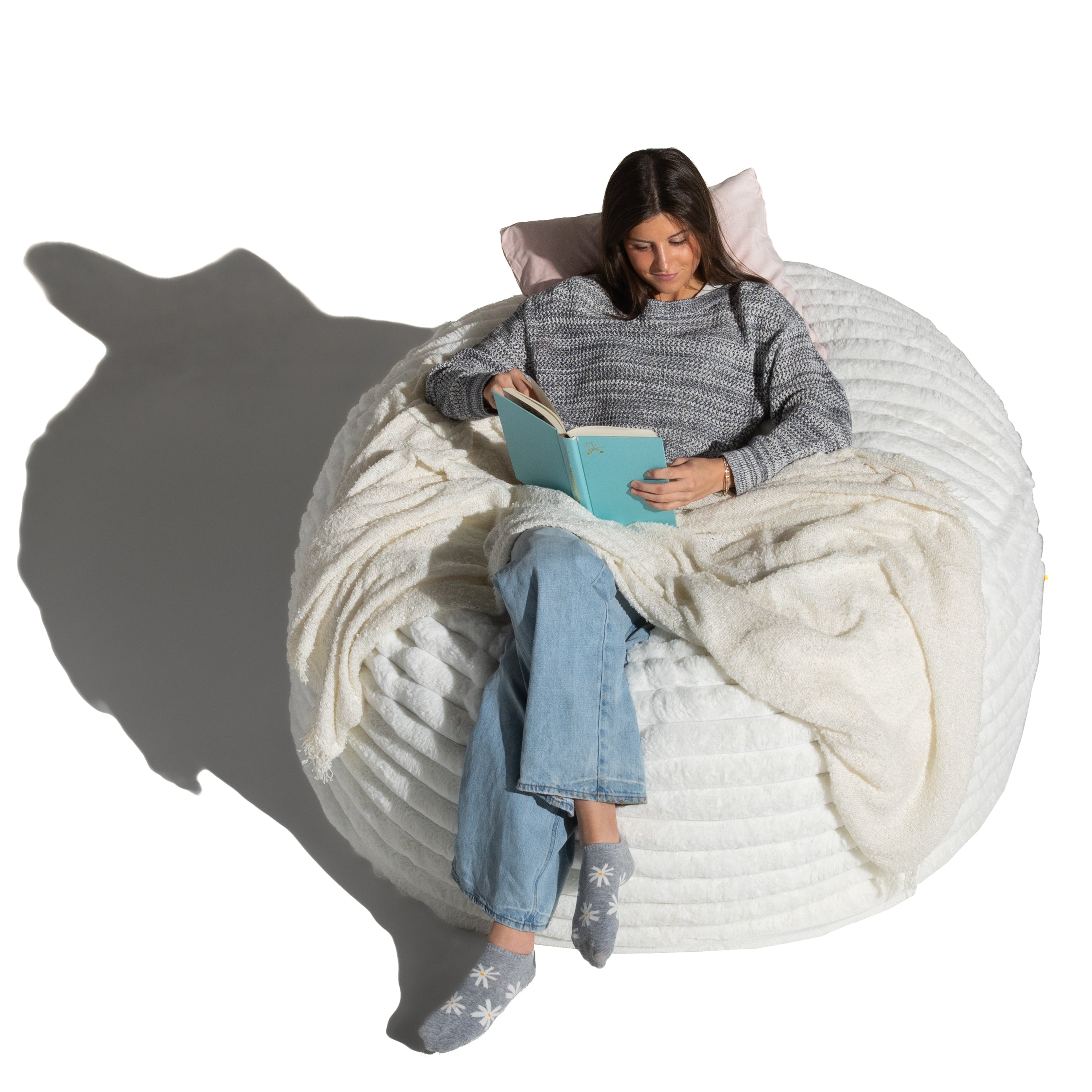 Jaxx 5 Foot Saxx Bean Bag Chair for Adults - Luxe Faux Fur, Mondo Ivory