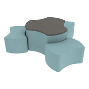 Pro Series Cog Ottoman Table with Bowtie 12" H Seating, 4-Piece Set - Sky Blue Crosshatch/Cosmic Strandz