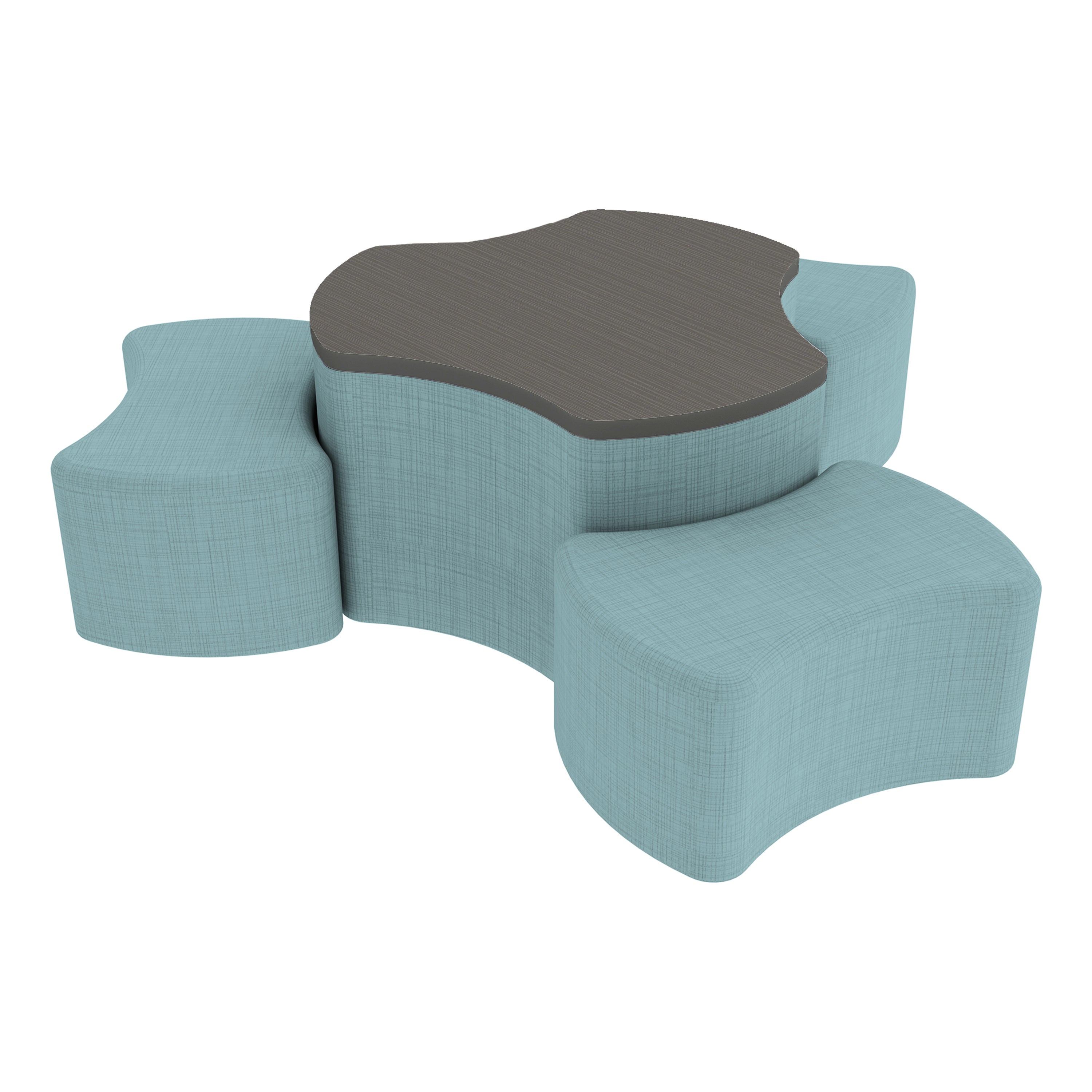 Pro Series Cog Ottoman Table with Bowtie 12" H Seating, 4-Piece Set - Sky Blue Crosshatch/Cosmic Strandz