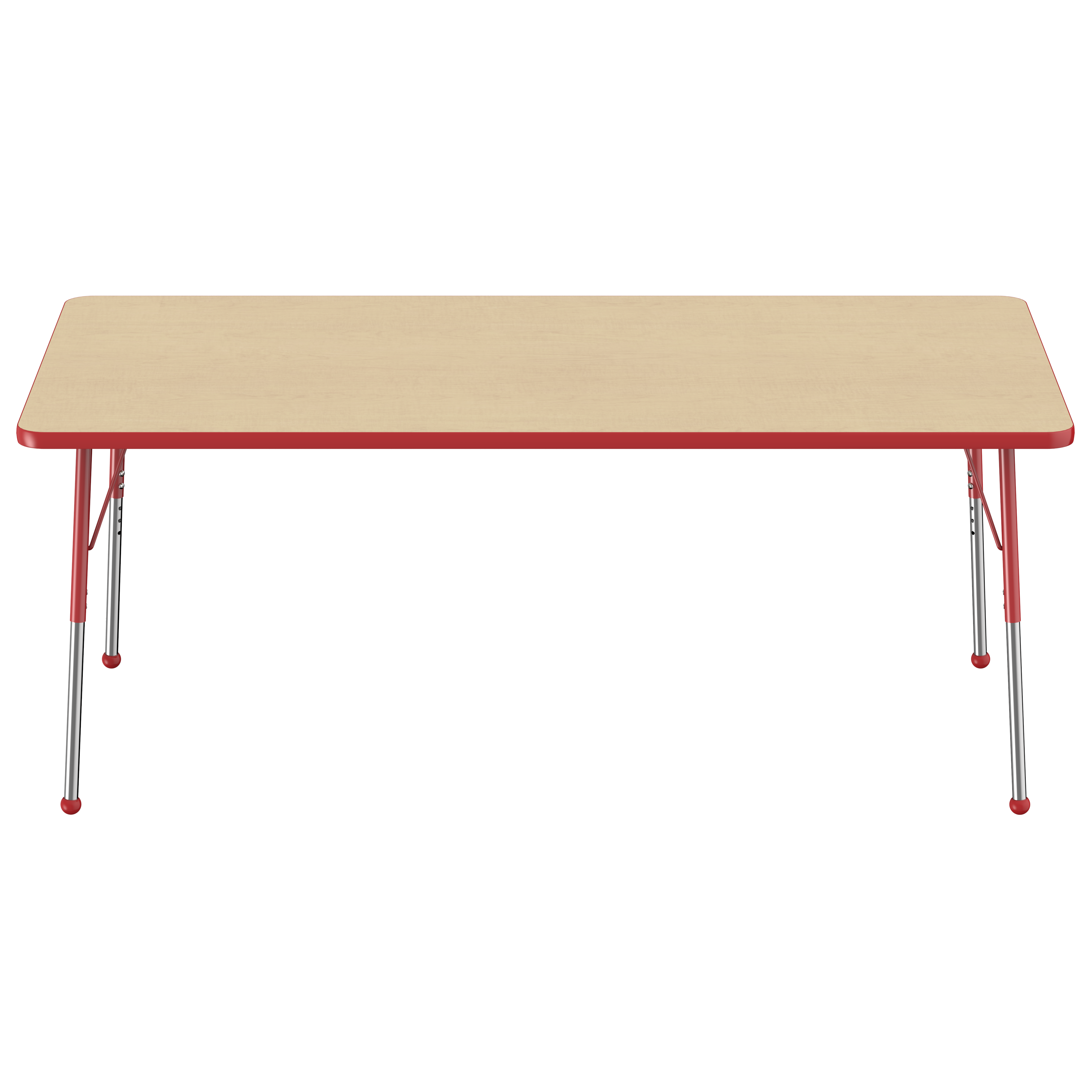 36" x 72" Rectangle T-Molding Activity Table with Adjustable Standard Ball Glide Legs - Maple/Red