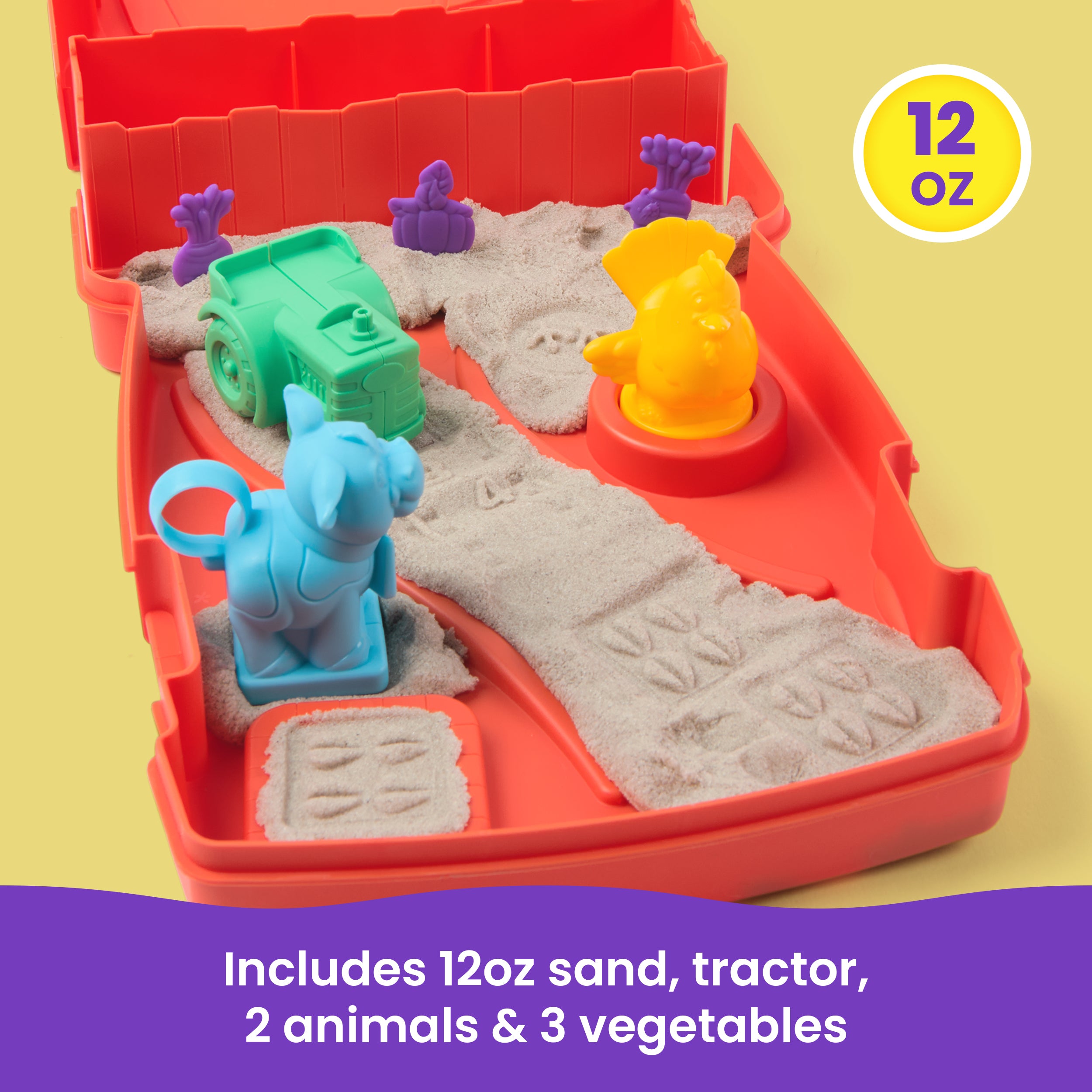 Kinetic Sand, Sandy Farm Set with 12oz Play Sand, 6 Tools & Molds, Reusable Barn Storage Case, Toddler Toys, Kids Toys for Girls & Boys Ages 3 and up