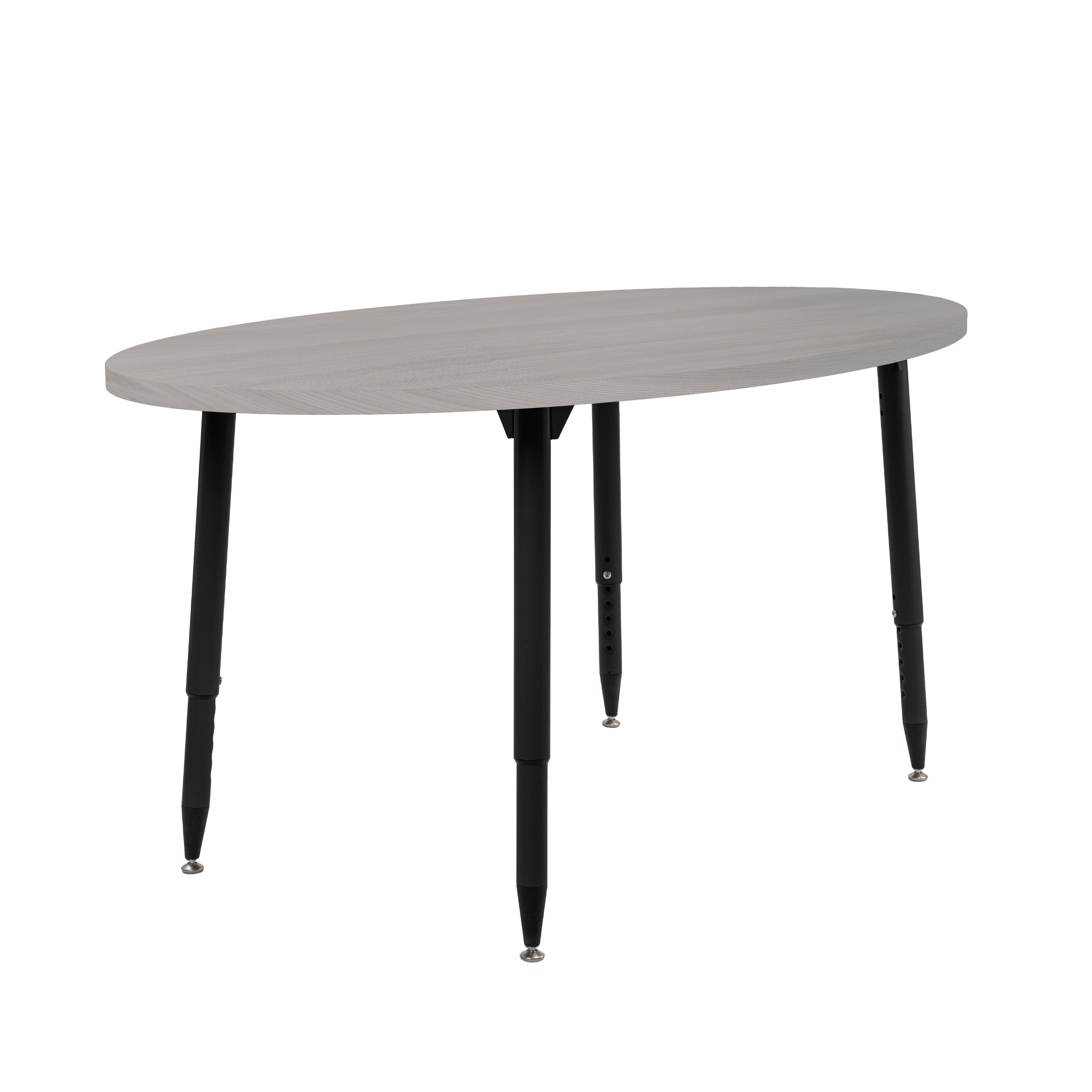 Adapte 30" x 60" Oval Woodgrain Activity Table with Adjustable Tapered Legs - Light Gray Wood/Black