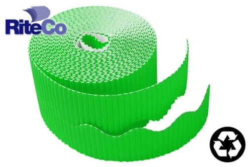 Riteco Raydiant 22810 Riteco Trim-it Corrugated Scalloped Decorative Border. Two .25 in. X 50 Ft. Strips per Roll Bright Green 6 Rolls