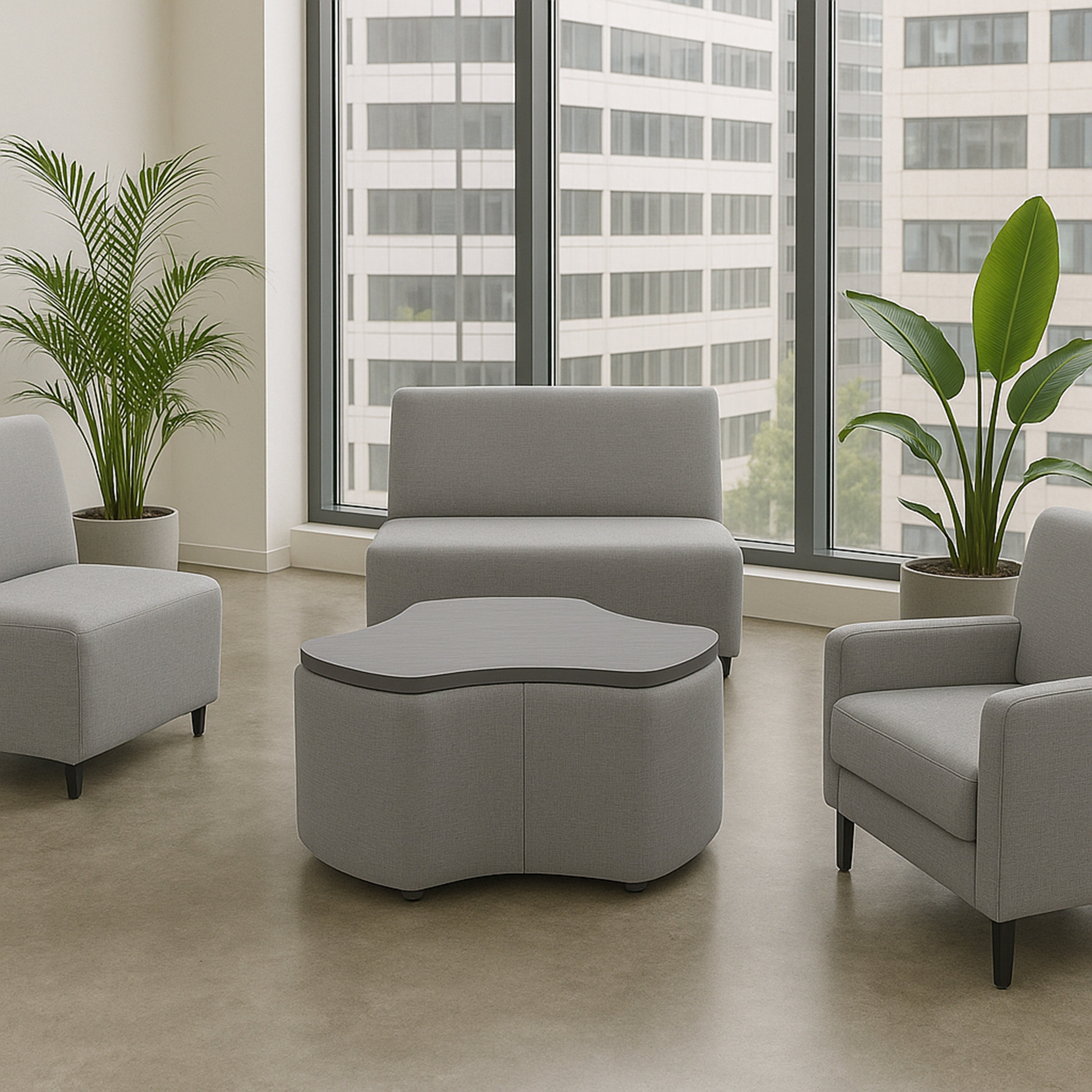 Pro Series Upholstered Cog Ottoman Table 18" Height - Slate Gray Crosshatch/Cosmic Strandz