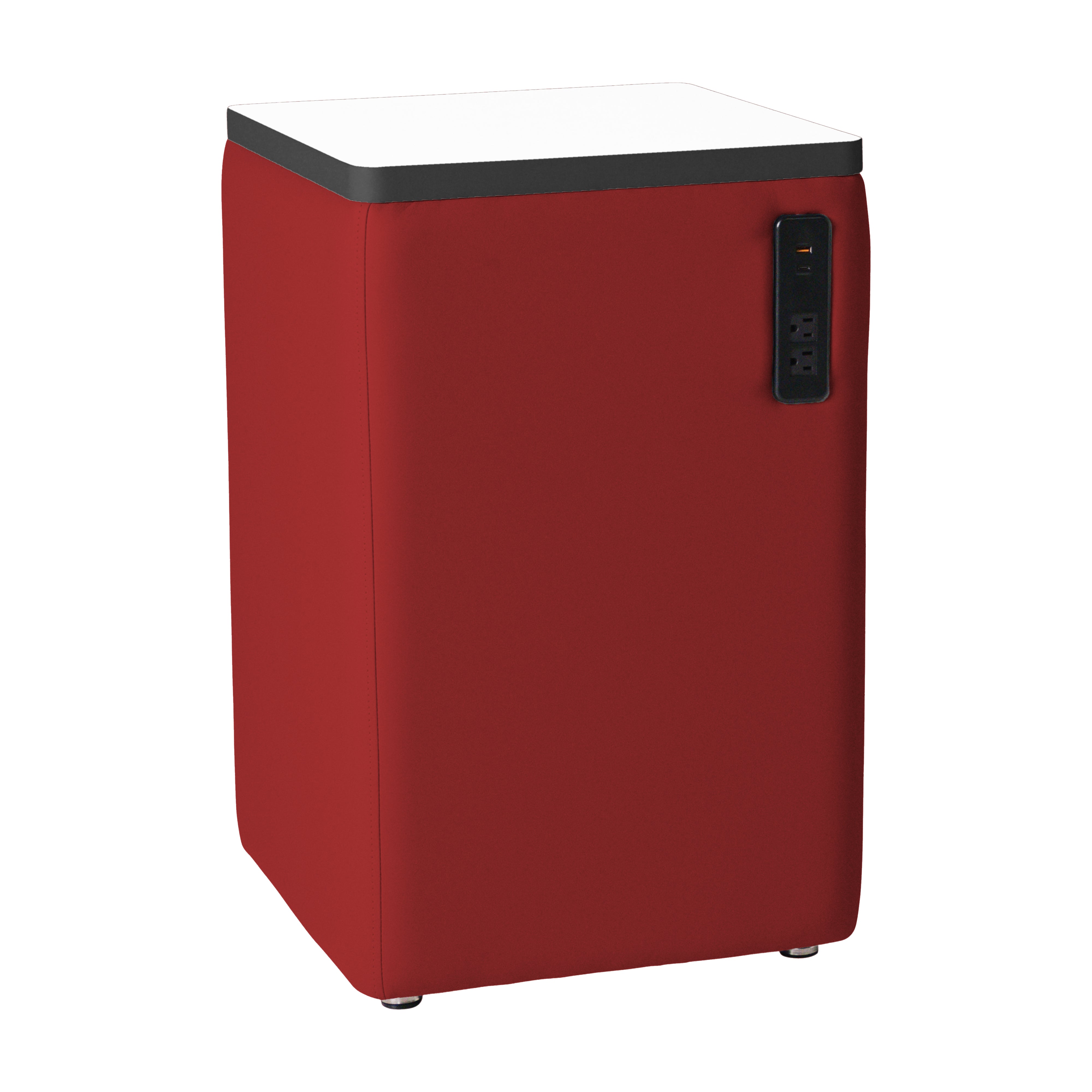 Pro Series Upholstered 18" x 18" Square Dry-Erase Ottoman Table with Tech Panel 28" Height - Crimson/Whiteboard