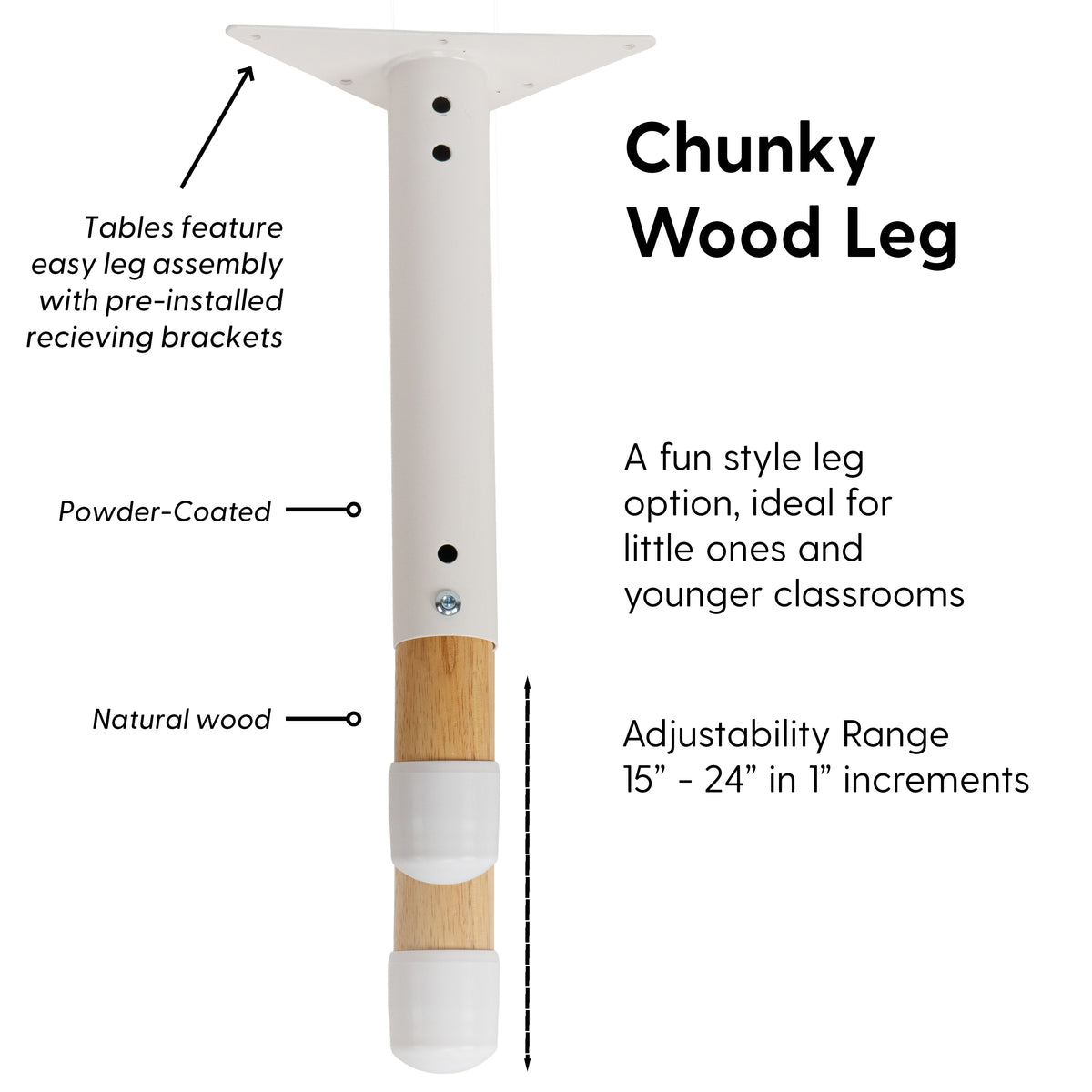 30" x 48" Rectangle Thermofused Activity Table with Adjustable Chunky Wood Legs - Maple Grain/White/Natural