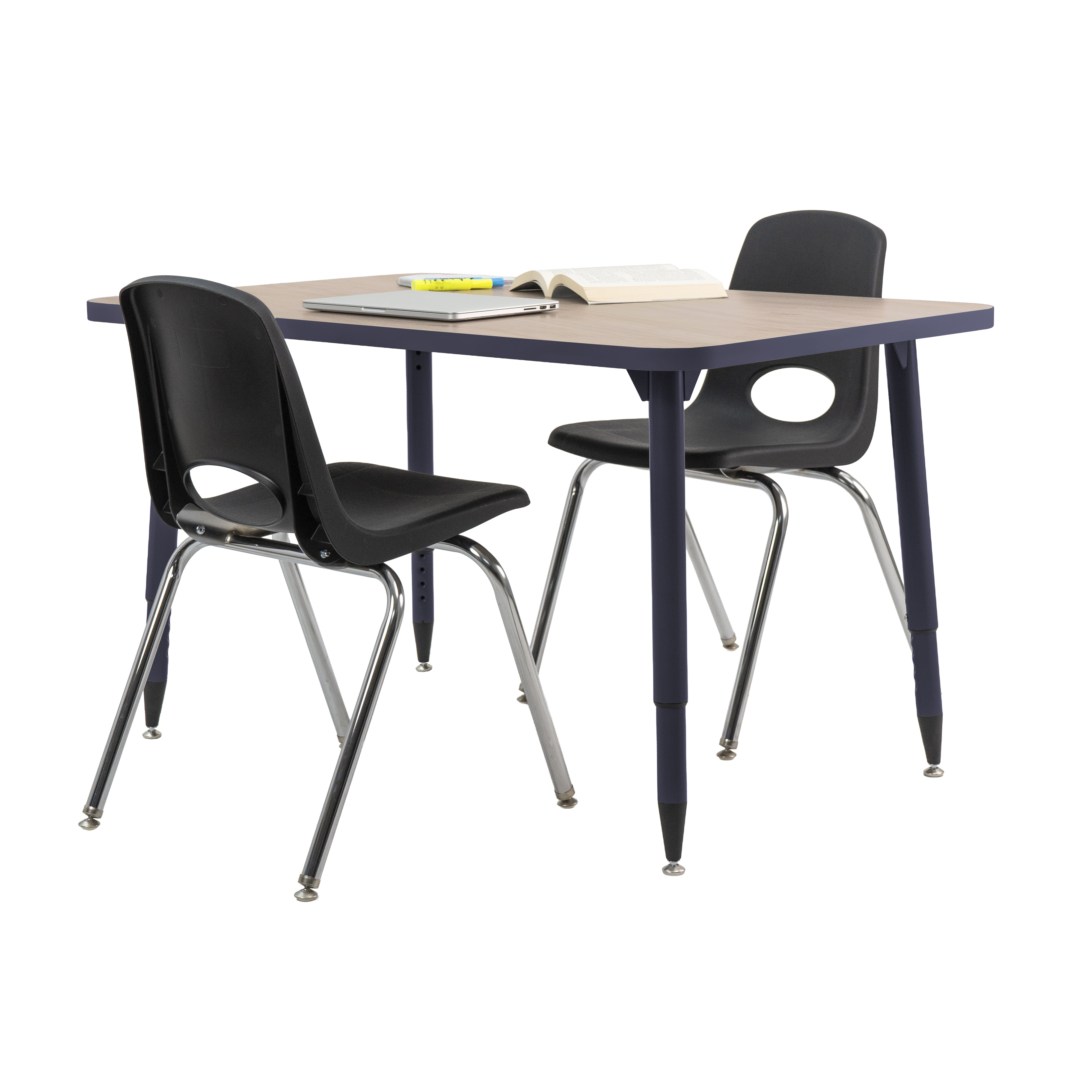 Adapte 30" x 48" Rectangle Thermofused Activity Table with Adjustable Tapered Legs - Asian Sand/Navy