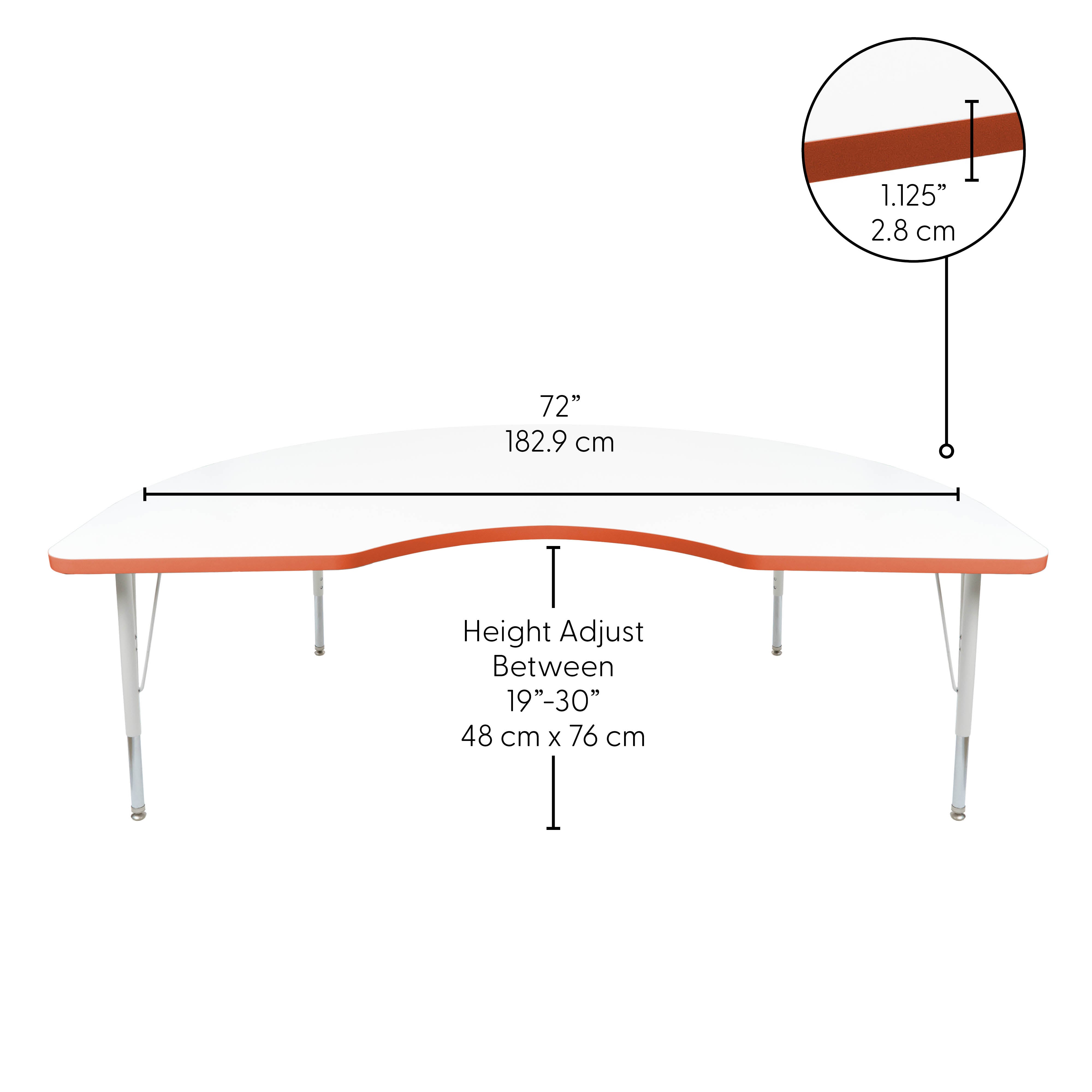 48" x 72" Kidney Thermofused Activity Table with Adjustable Standard Swivel Glide Legs - White/Tangerine/White