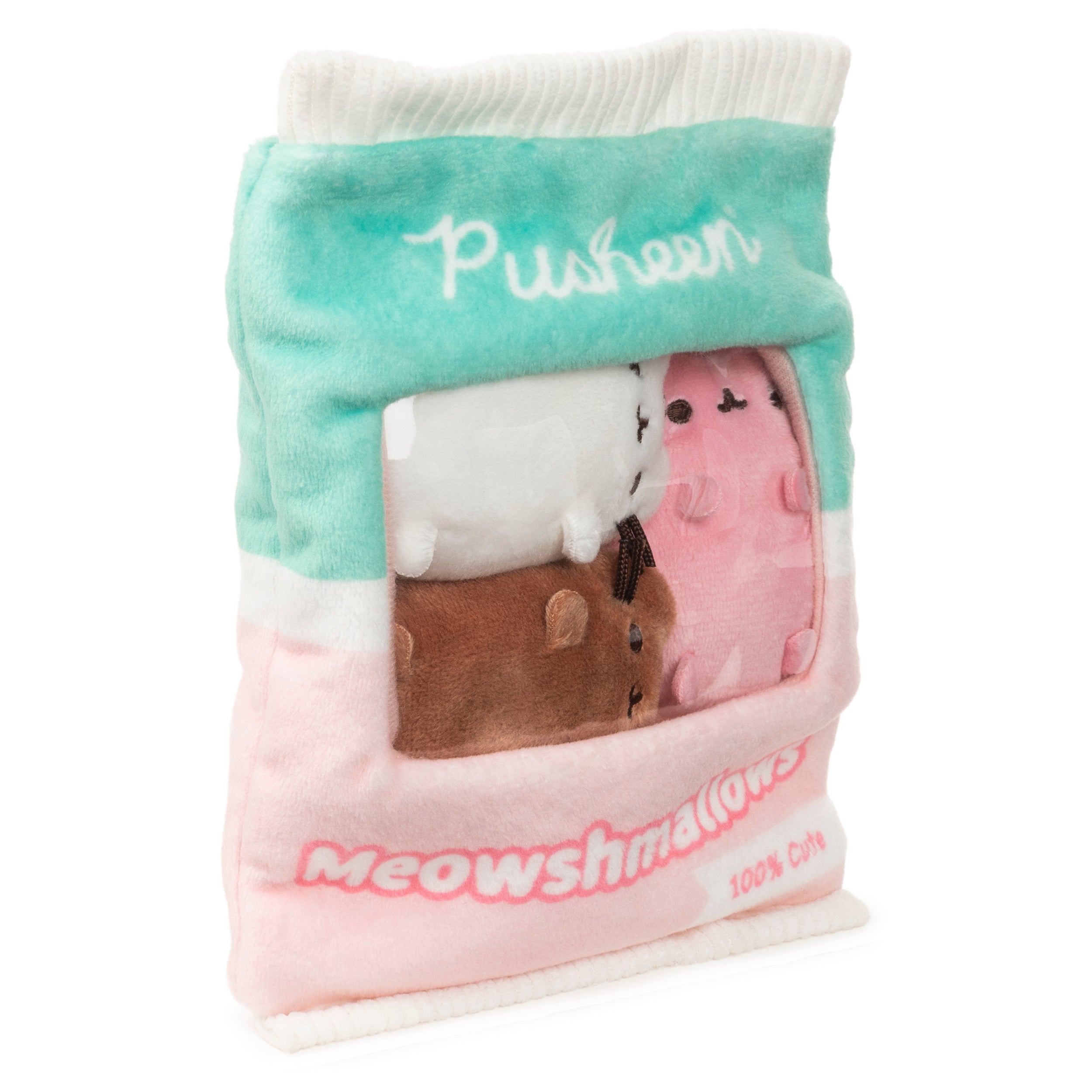 GUND Pusheen Meowshmallows Bag of Treats with Removable Mini Plush, Stuffed Animals for Ages 8 and Up, Pink/Green, 7.5”
