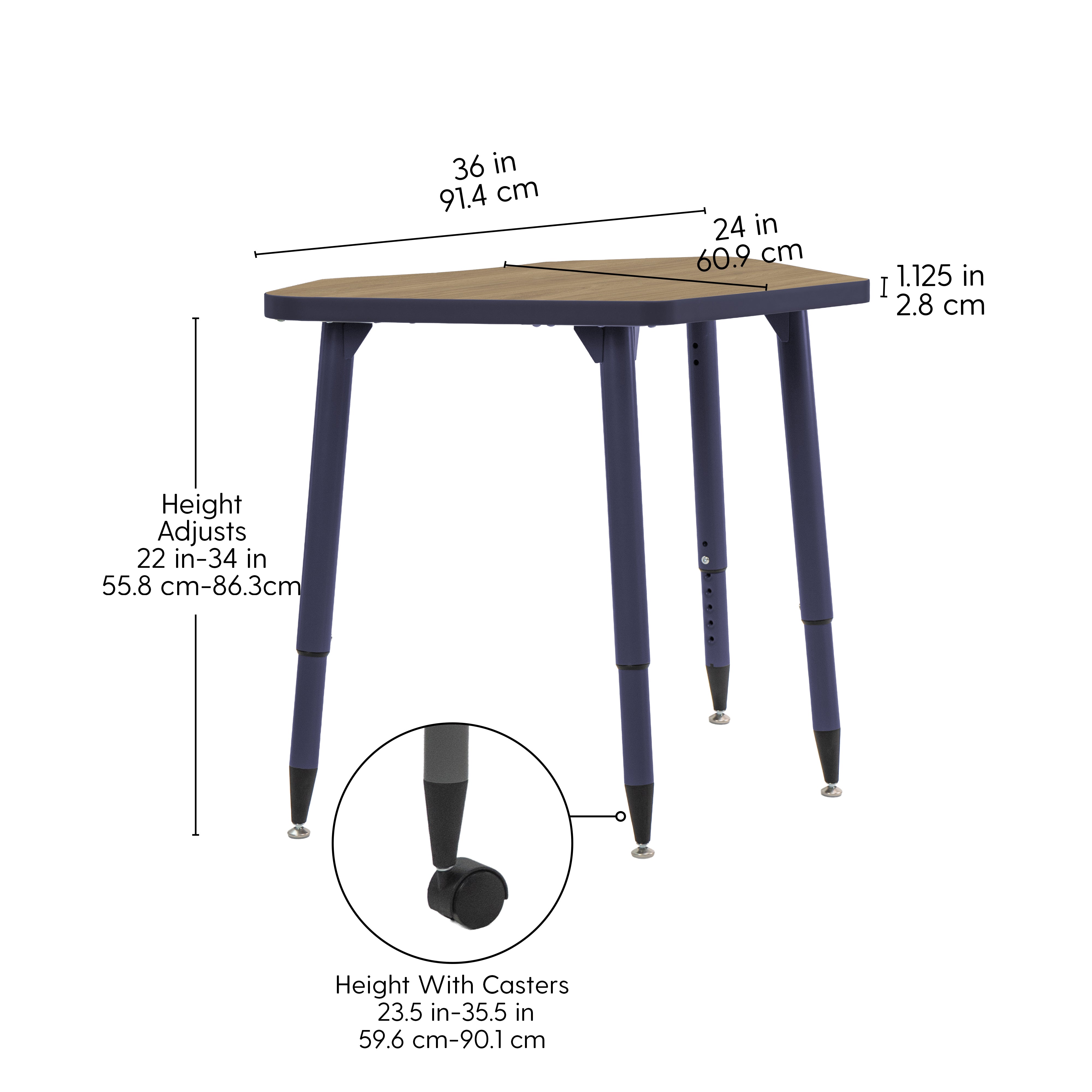Adapte 24" x 36" Petal Thermofused Activity Table with Adjustable Tapered Legs - Pasadena Oak/Navy