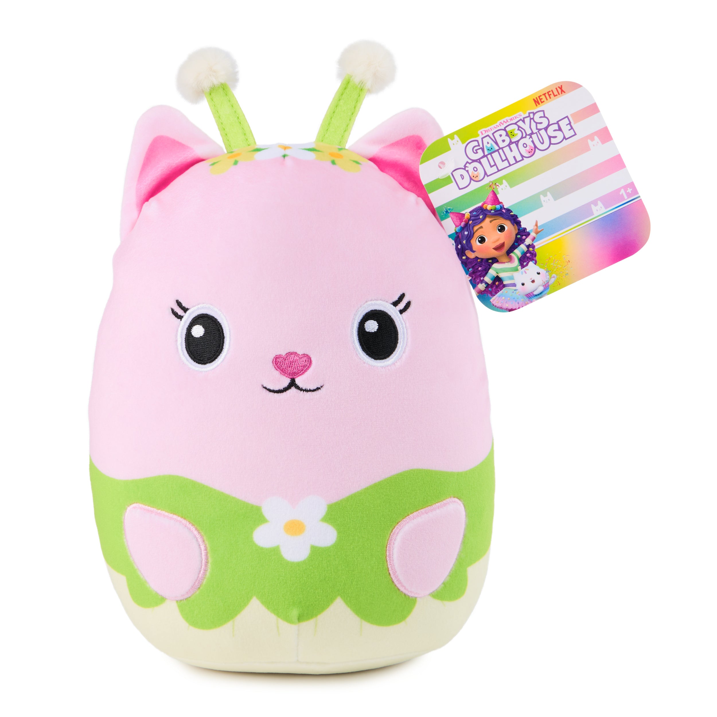 Gabby’s Dollhouse Official Kitty Fairy Squishy Plush Toy, Cat Stuffed Animal, Squishy Toys for Ages 1 & Up, Pink/Green, 8”