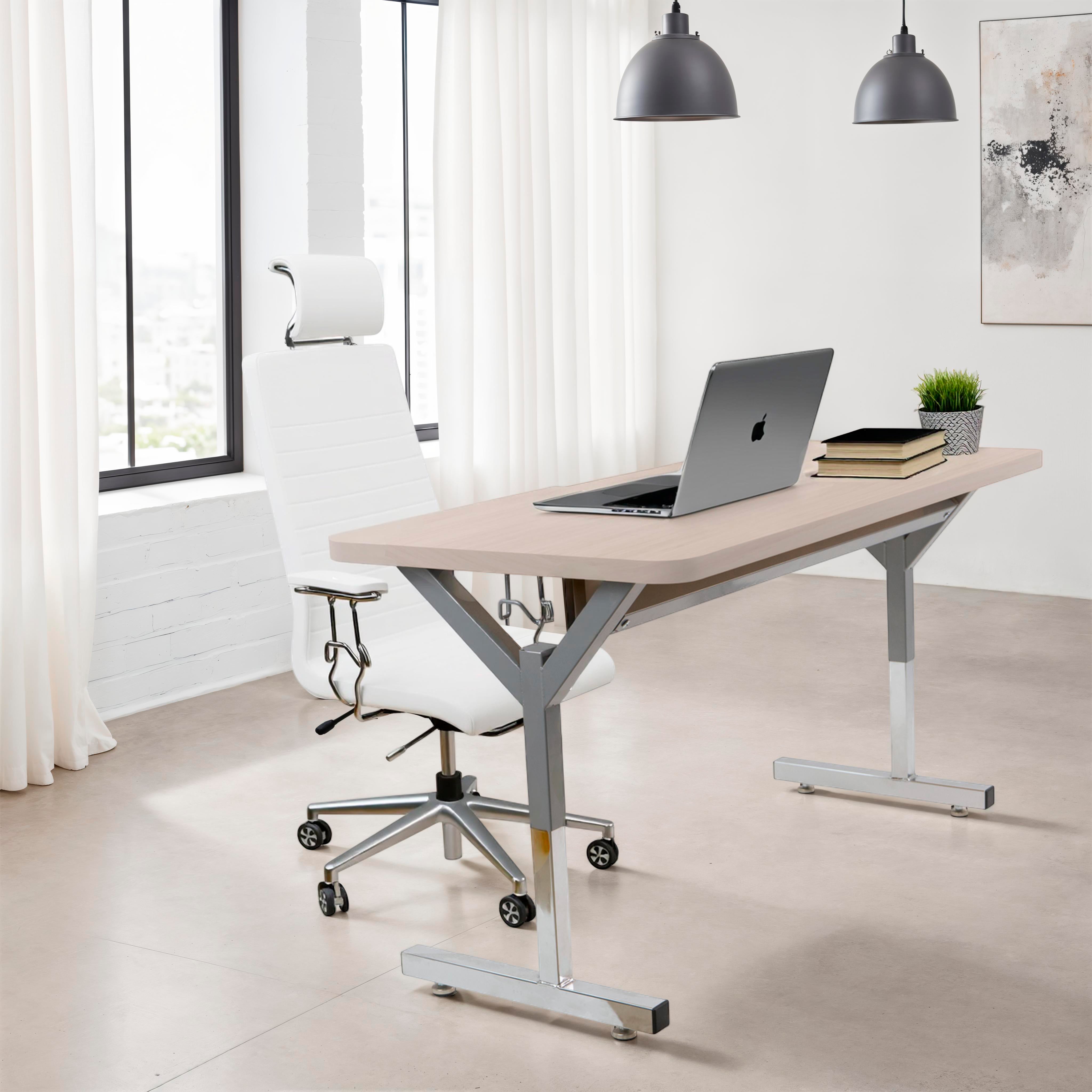 20" x 48" Rectangle Thermofused Table Desk with Adjustable Y-Frame - Asian Sand/Silver