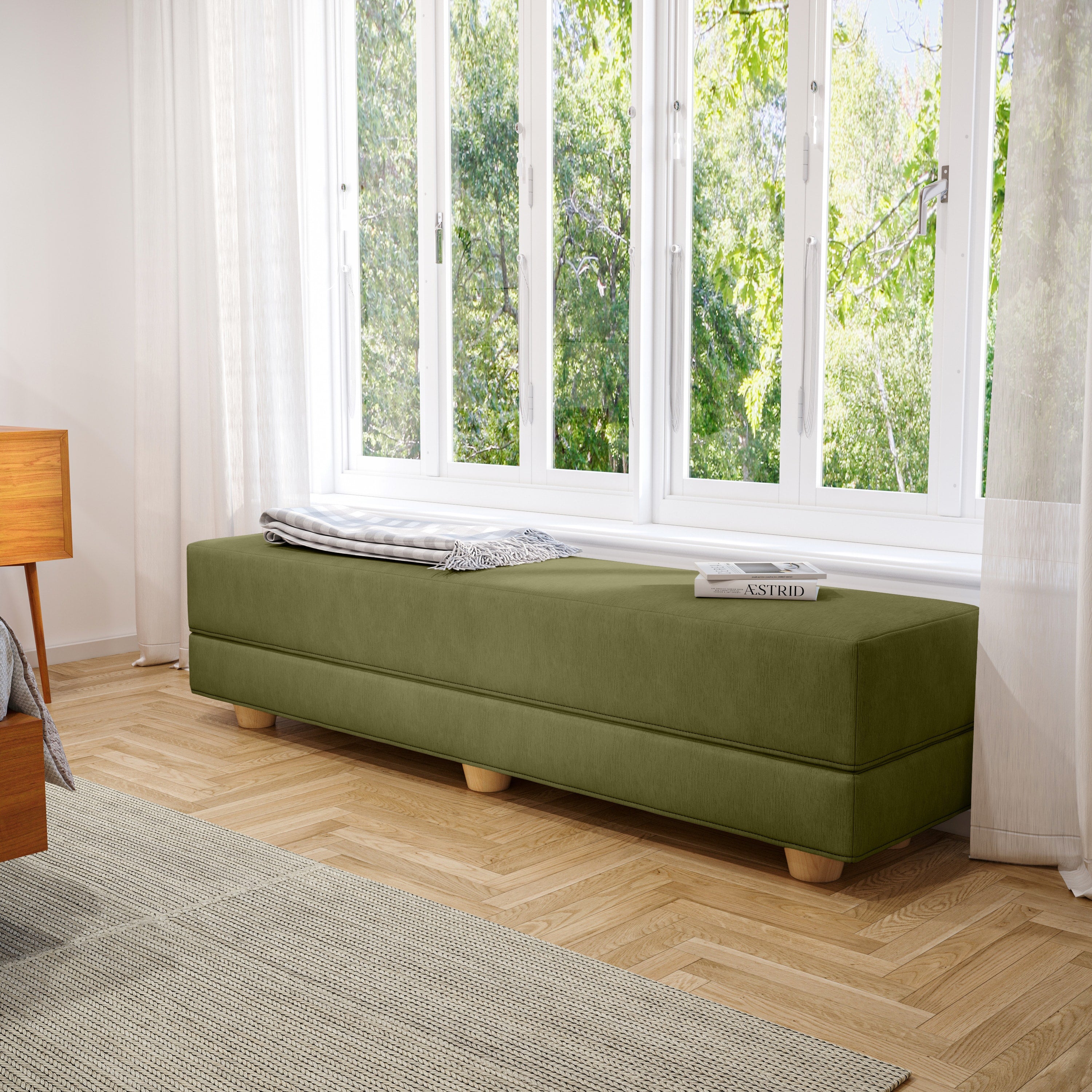Jaxx Camden Convertible Bed Bench / Fold-Out Twin Guest Bed, Moss