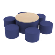 Pro Series 30" Round Ottoman Table with Round 12" H Seating, 7-Piece Set - Navy/Maple