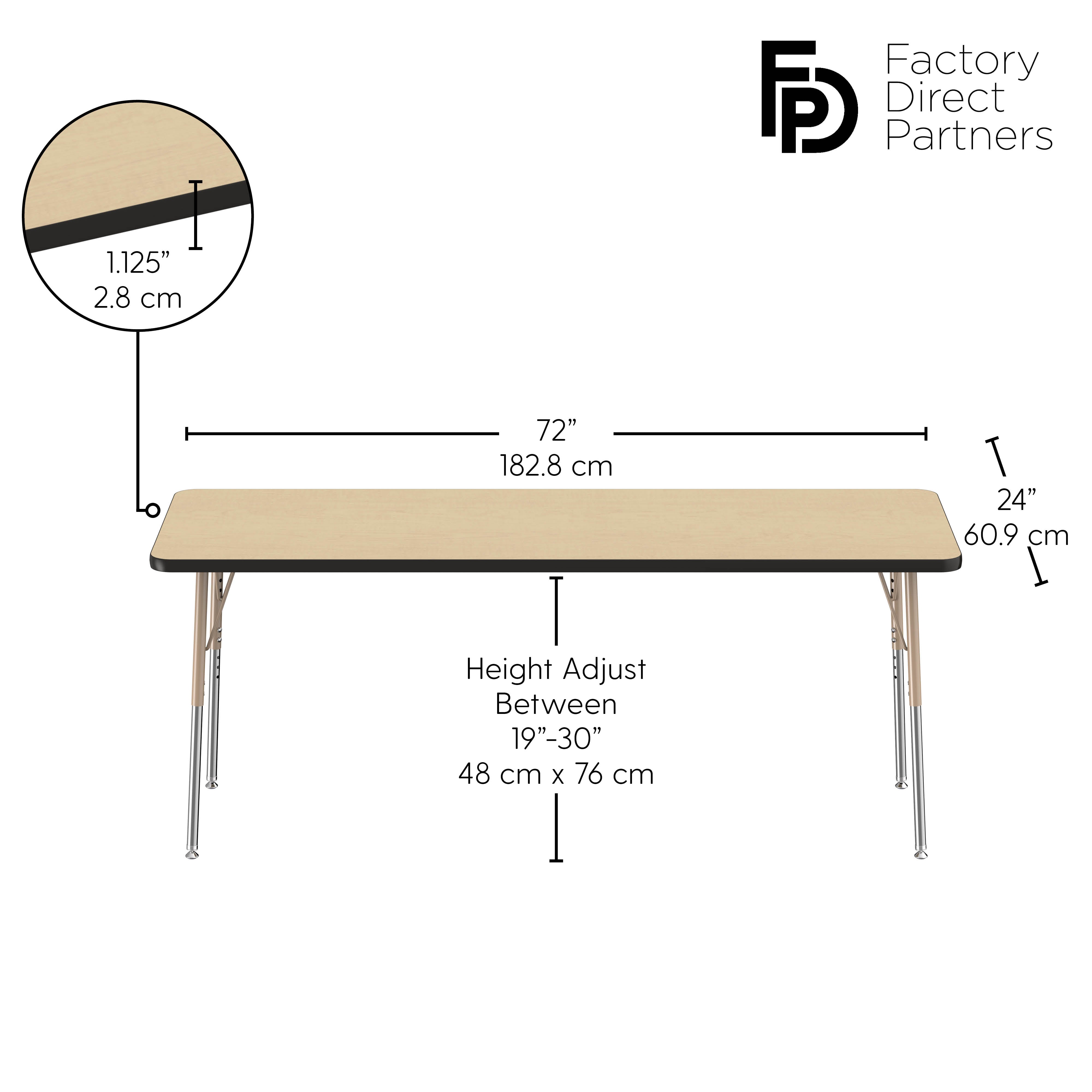 24" x 72" Rectangle T-Molding Activity Table with Adjustable Standard Swivel Glide Legs - Maple/Black/Sand