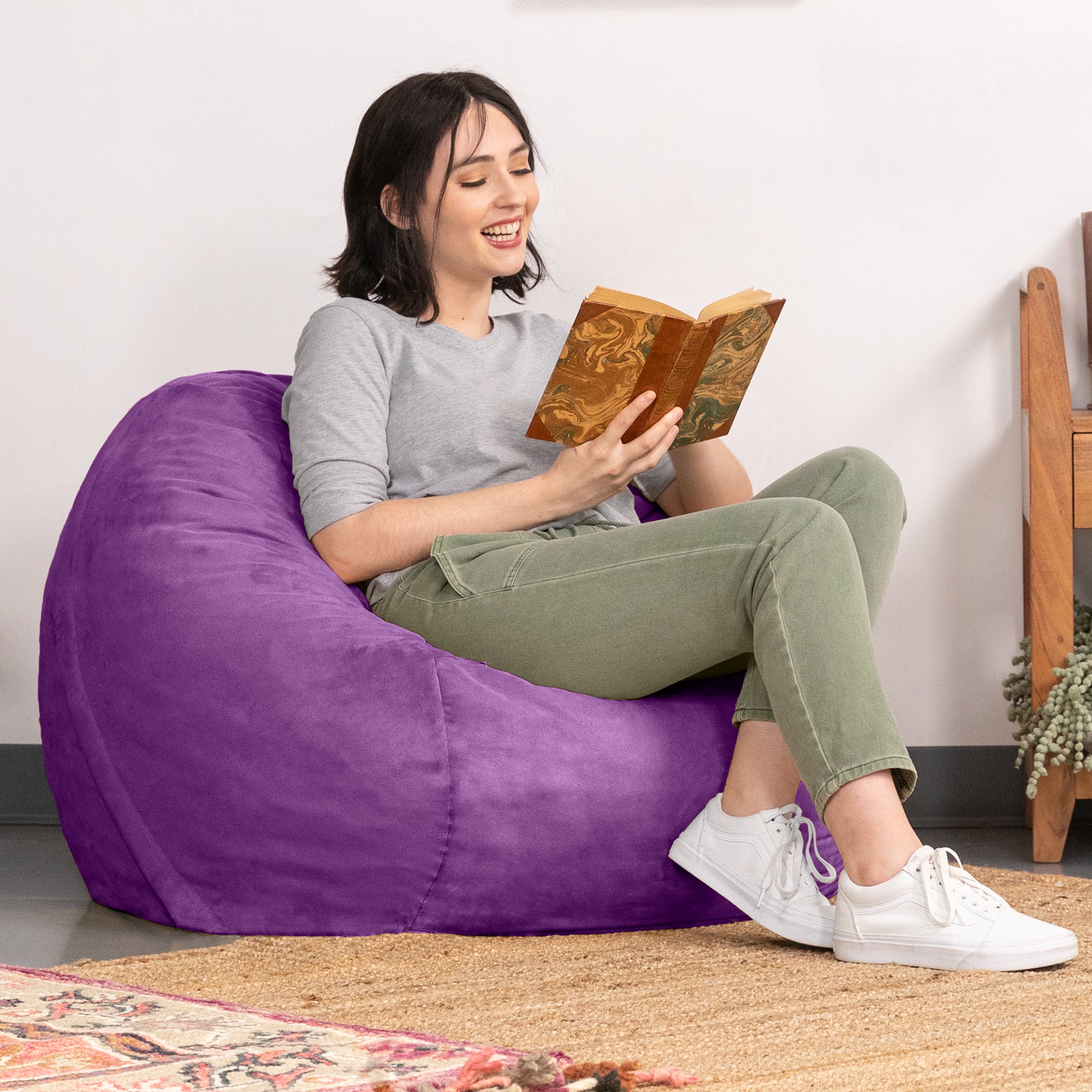Jaxx Saxx 3 Foot Bean Bag Chair with Removable Cover, Grape