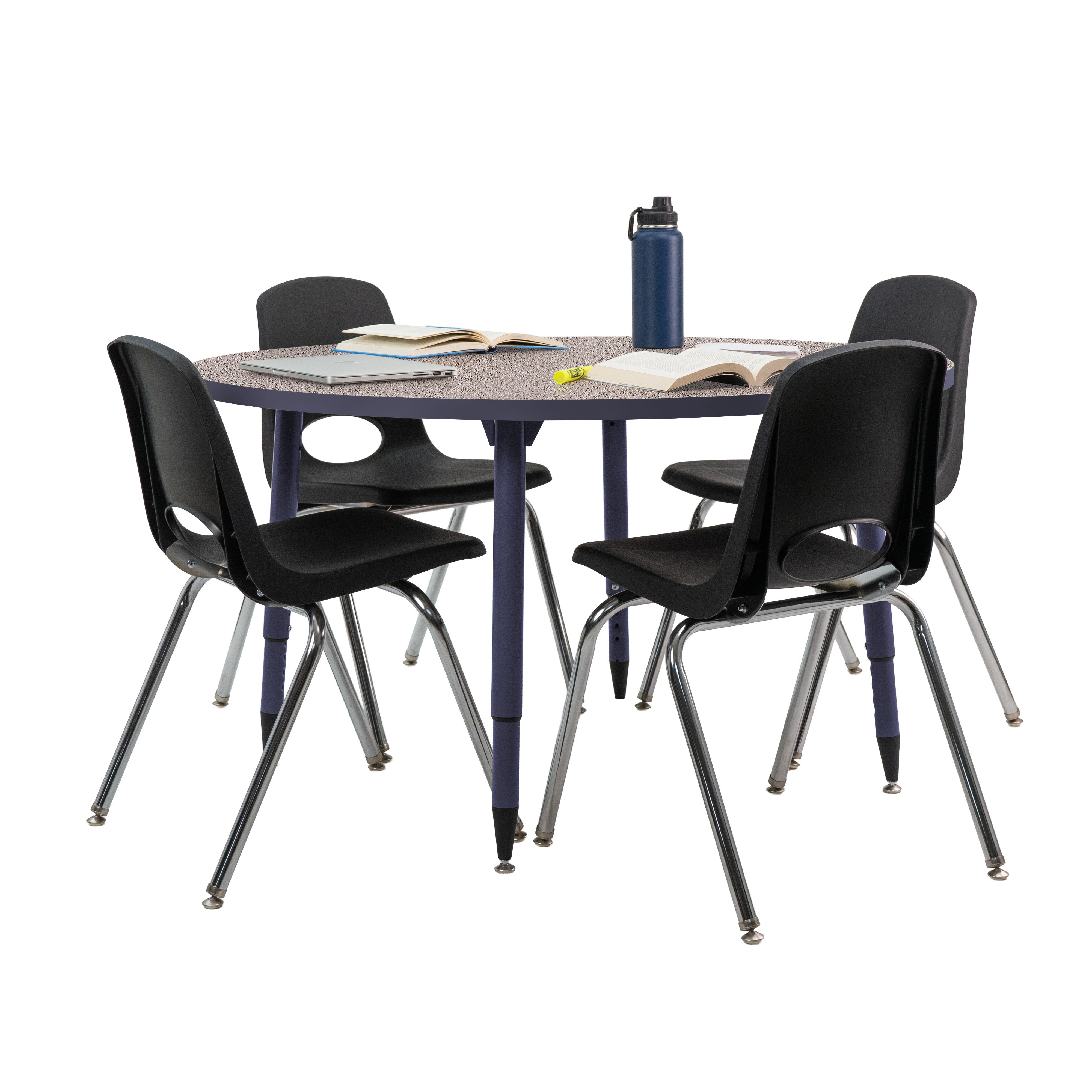 Adapte 48" Round Thermofused Activity Table with Adjustable Tapered Legs - Gray/Navy