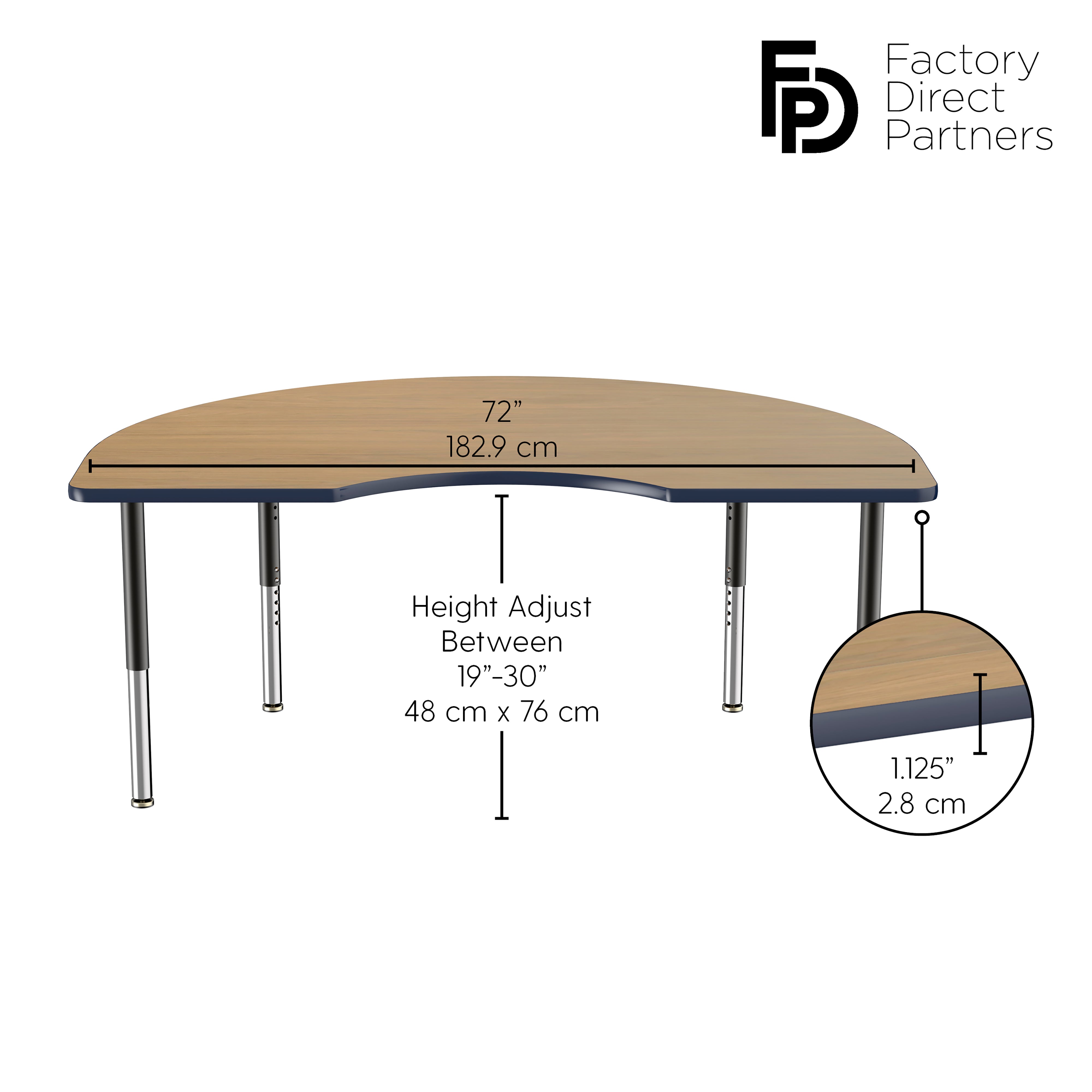 48" x 72" Kidney T-Molding Activity Table with Adjustable Super Legs - Pasadena Oak/Navy/Black