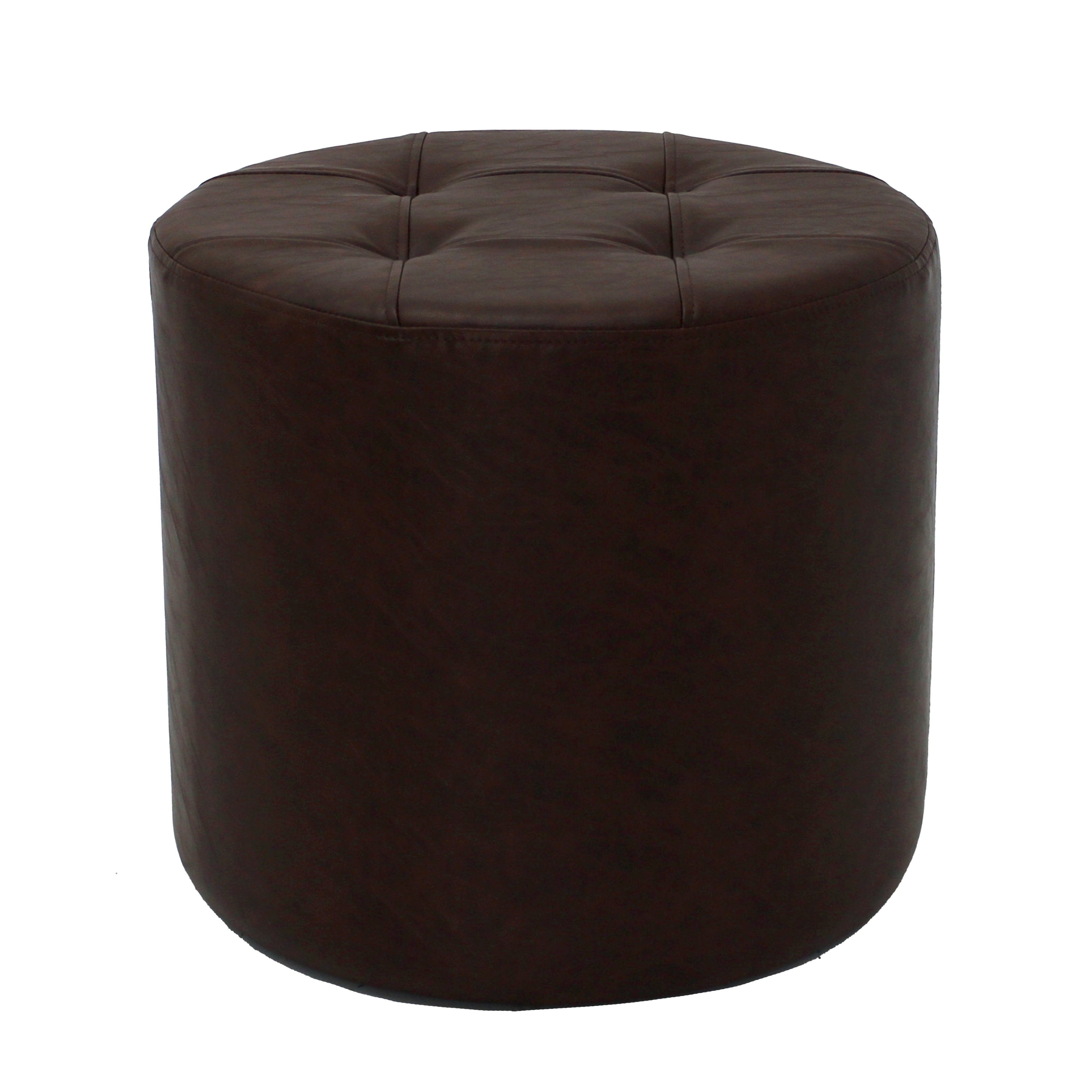 Rustic Tufted Round Ottoman 16" Height - Walnut
