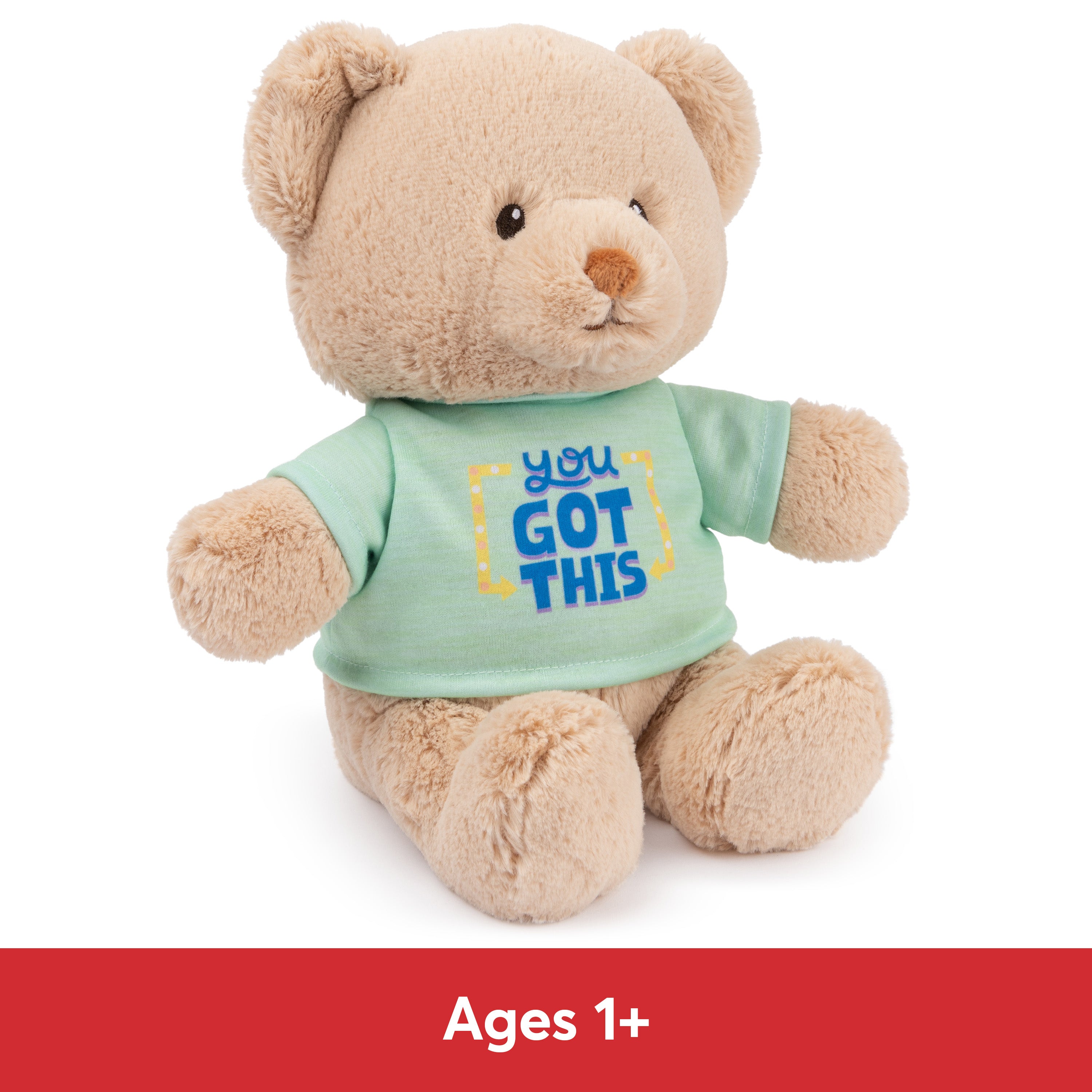 GUND “You Got This” Sustainable Message Bear with Green T-Shirt, Teddy Bear Made from 100% Recycled Materials for Ages 1 and Up, Tan, 12”