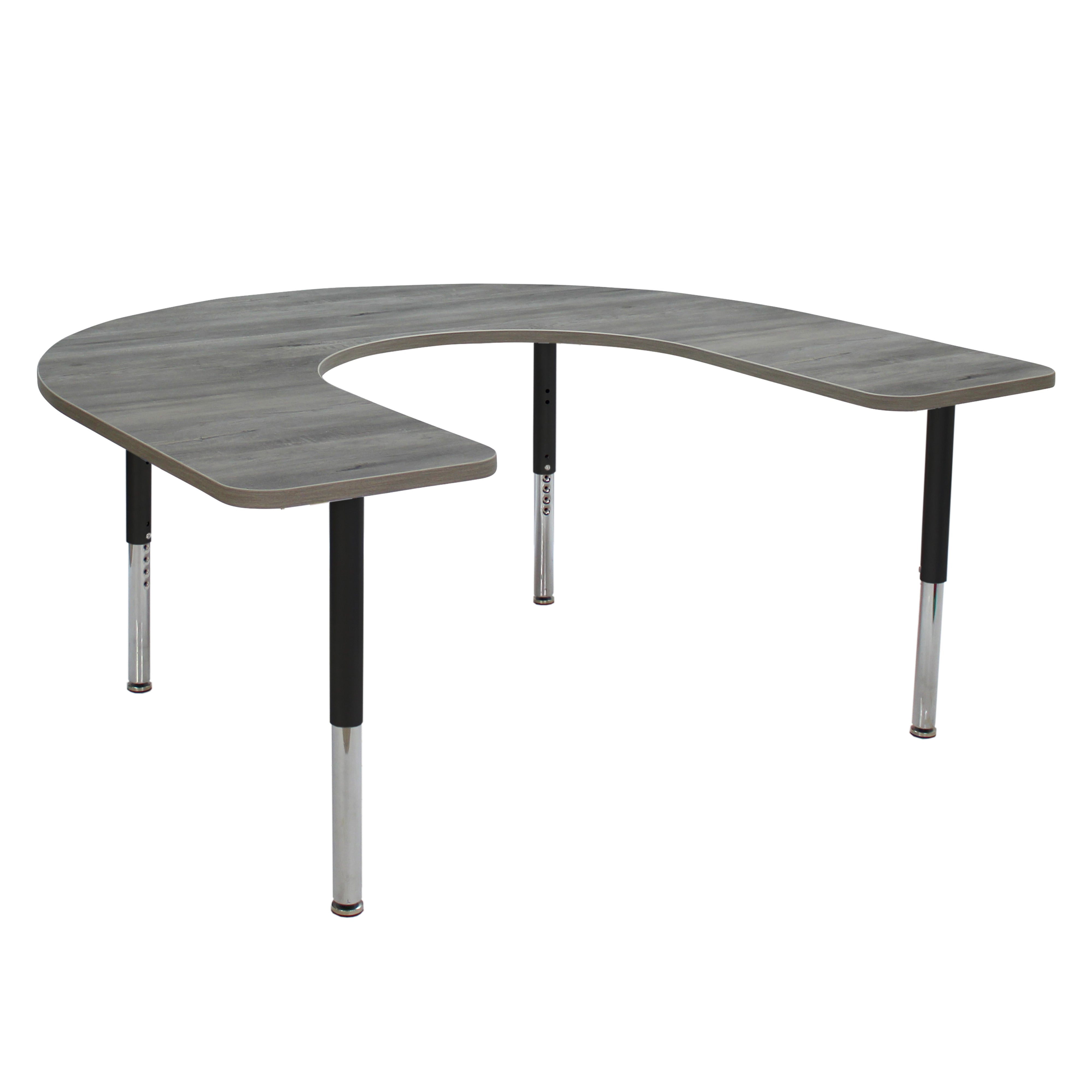 60" x 66" Horseshoe La Madera Activity Table with Adjustable Super Legs - Light Gray Wood/Black