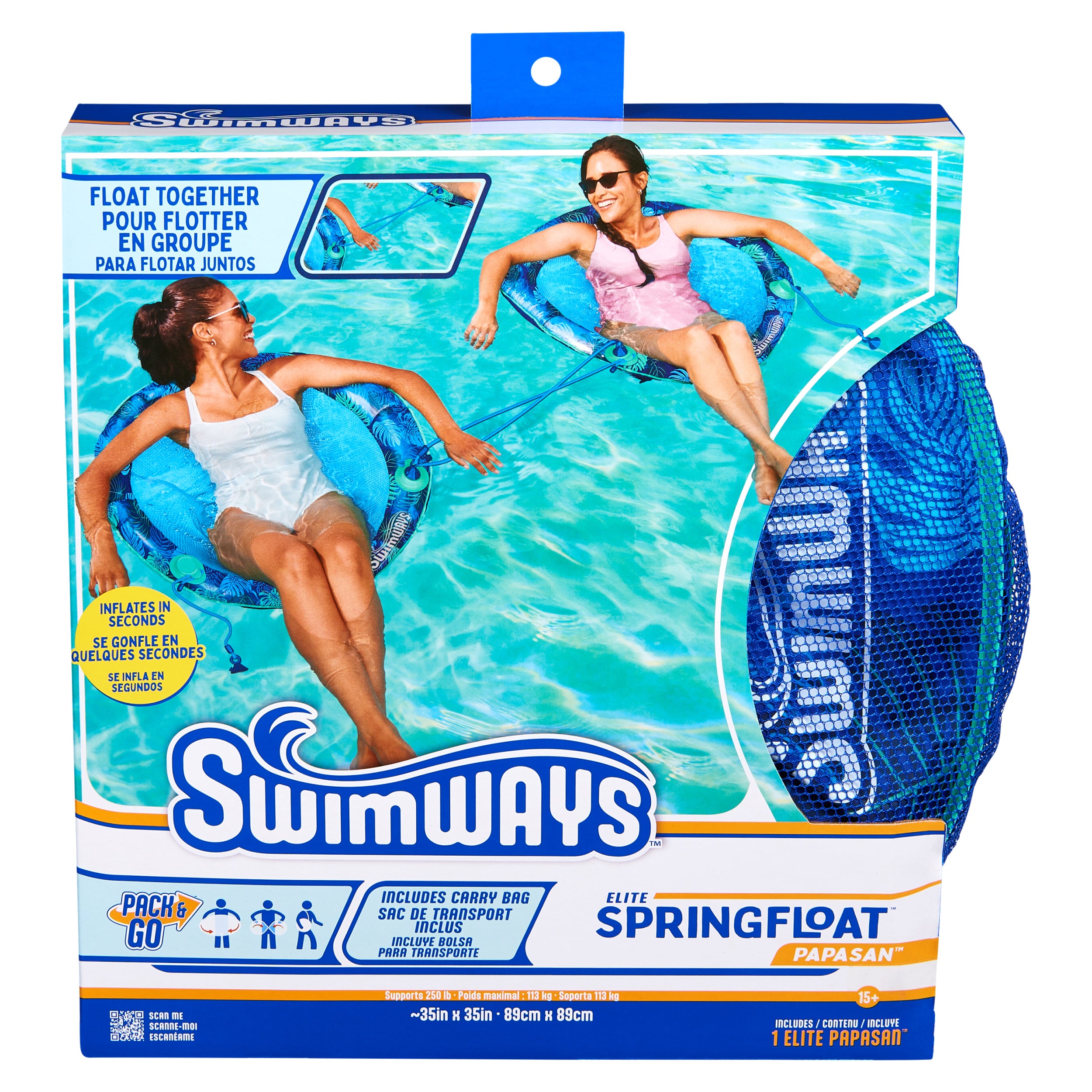 Swimways Elite Spring Float Papasan Pool Lounger, Inflatable Pool Floats with Fast Inflation, Pool Lounge Chair for Adults up to 250 lbs