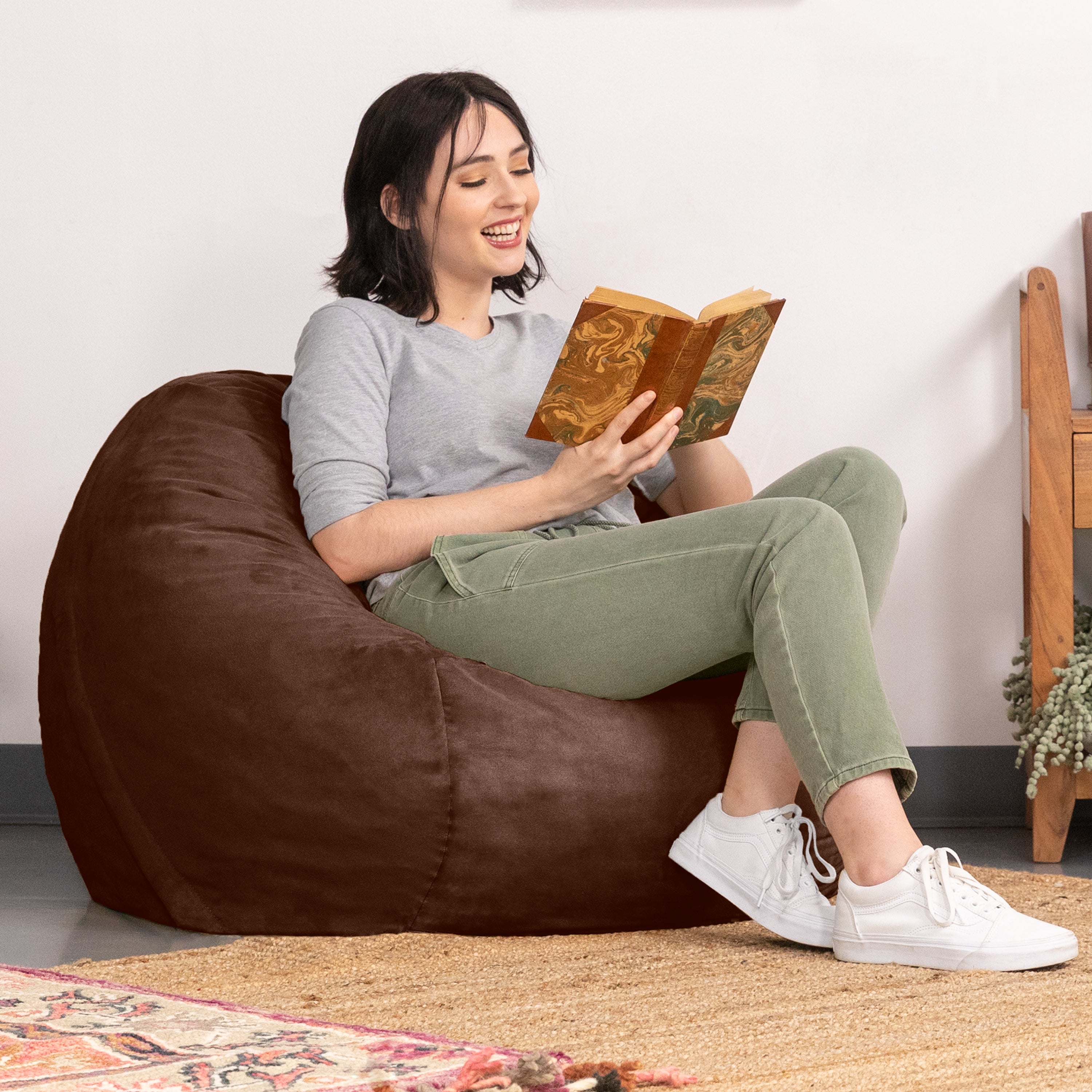 Jaxx Saxx 3 Foot Bean Bag Chair with Removable Cover, Chocolate