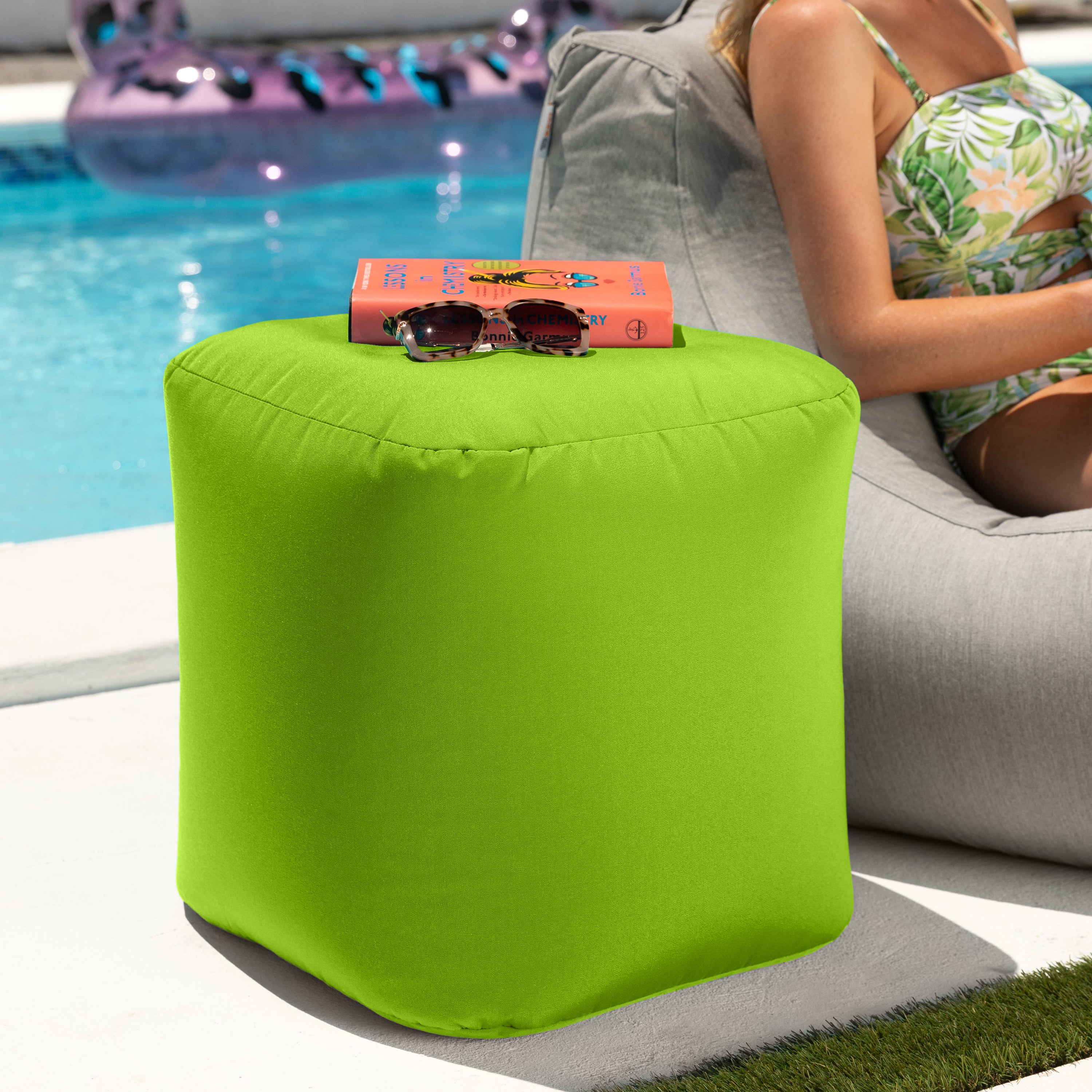 Jaxx Luckie Outdoor Patio Bean Bag Ottoman, Lime