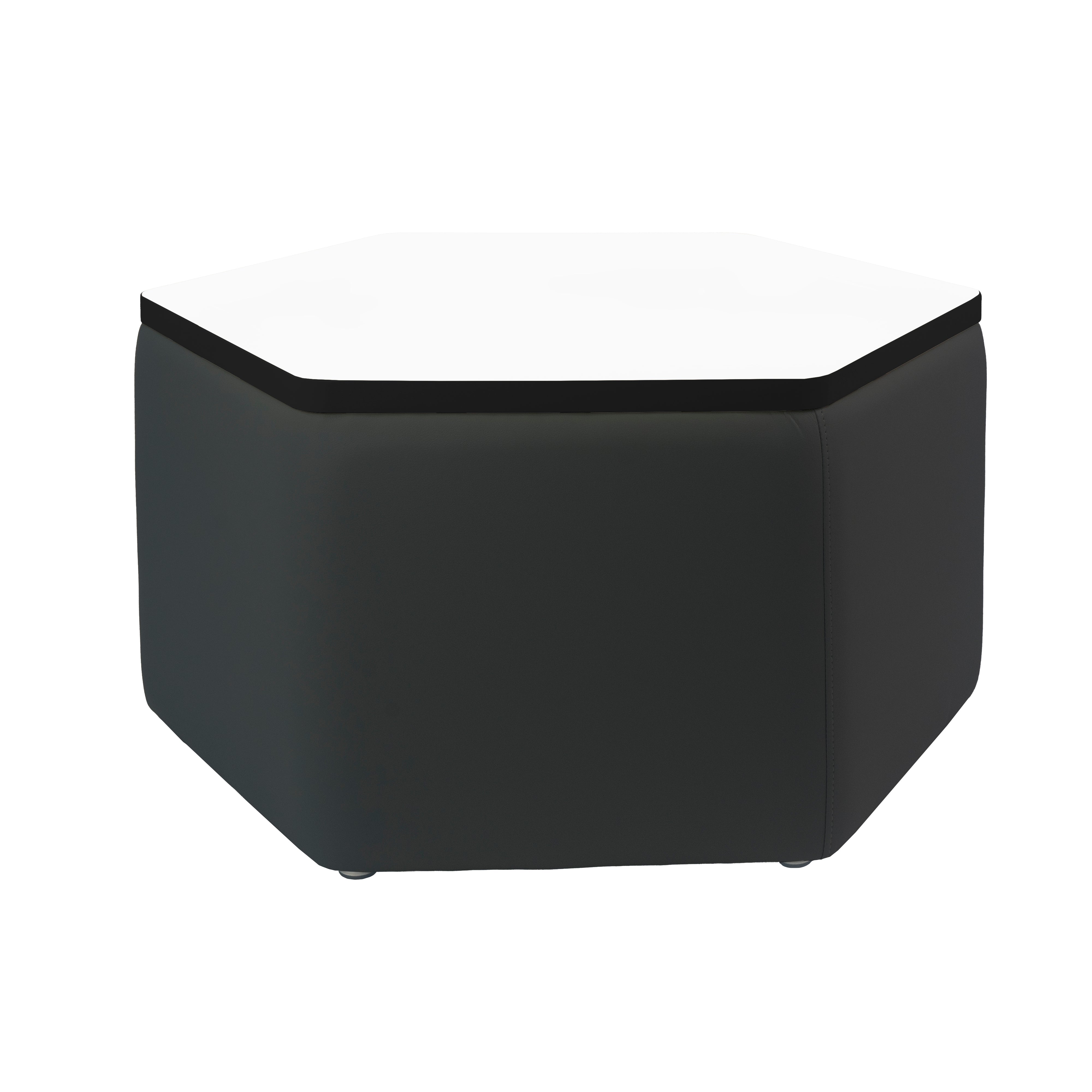 Pro Series Upholstered Hexagon Dry-Erase Ottoman Table 18" Height - Black/Whiteboard