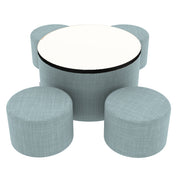Pro Series Dry-Erase Round Ottoman Table with Round 12" H Seating, 5-Piece Set - Sky Blue Crosshatch/Whiteboard