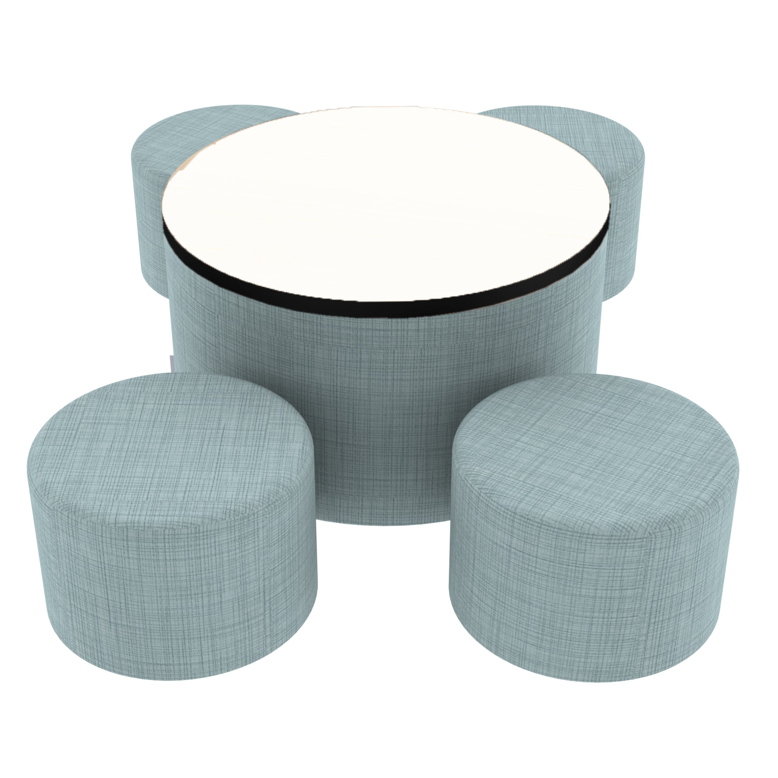 Pro Series Dry-Erase Round Ottoman Table with Round 12" H Seating, 5-Piece Set - Sky Blue Crosshatch/Whiteboard