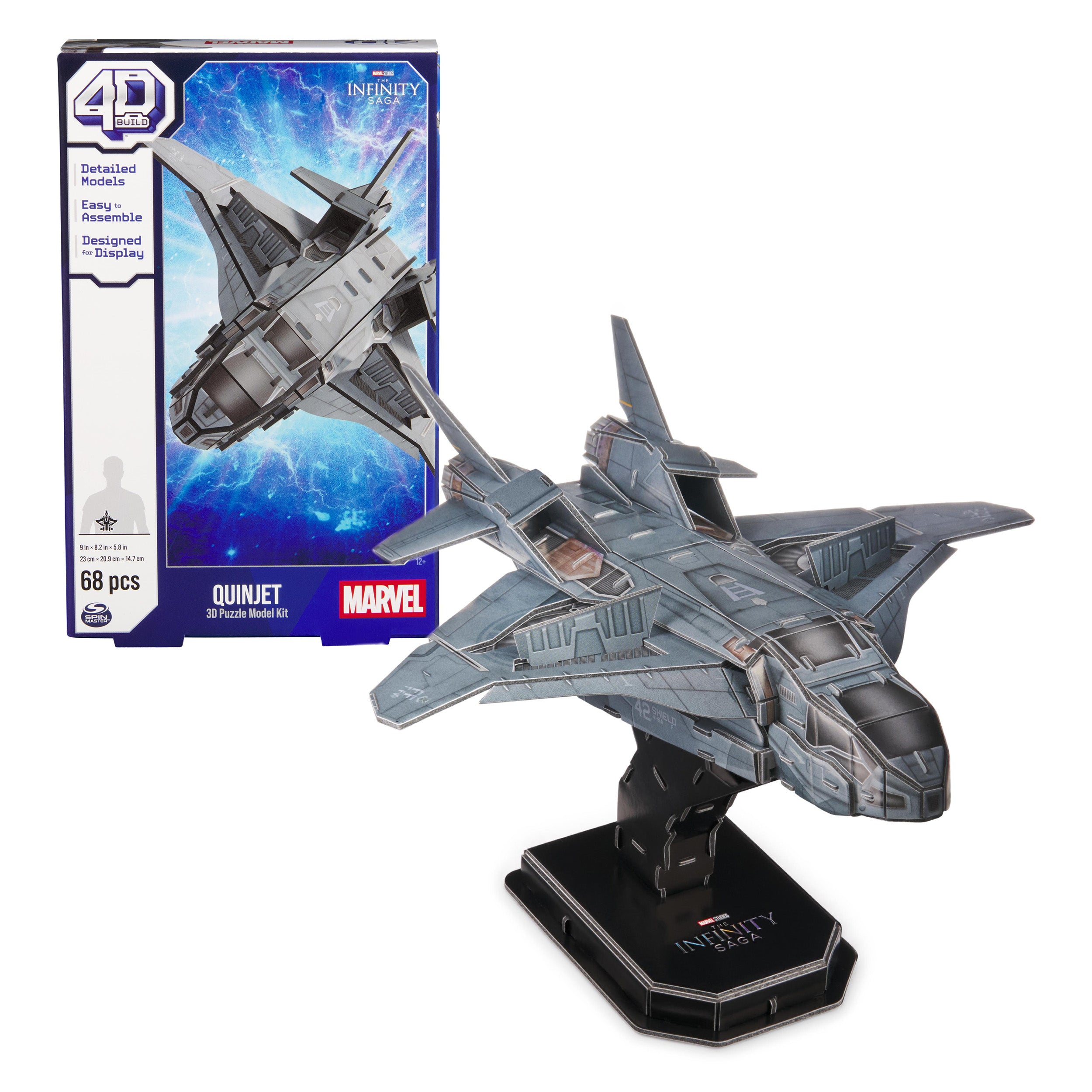 4D Build, Marvel Quinjet 3D Puzzle Model Kit with Stand 68 Pcs | Marvel Toys Desk Decor | Building Toys | 3D Puzzles for Adults & Teens 12+