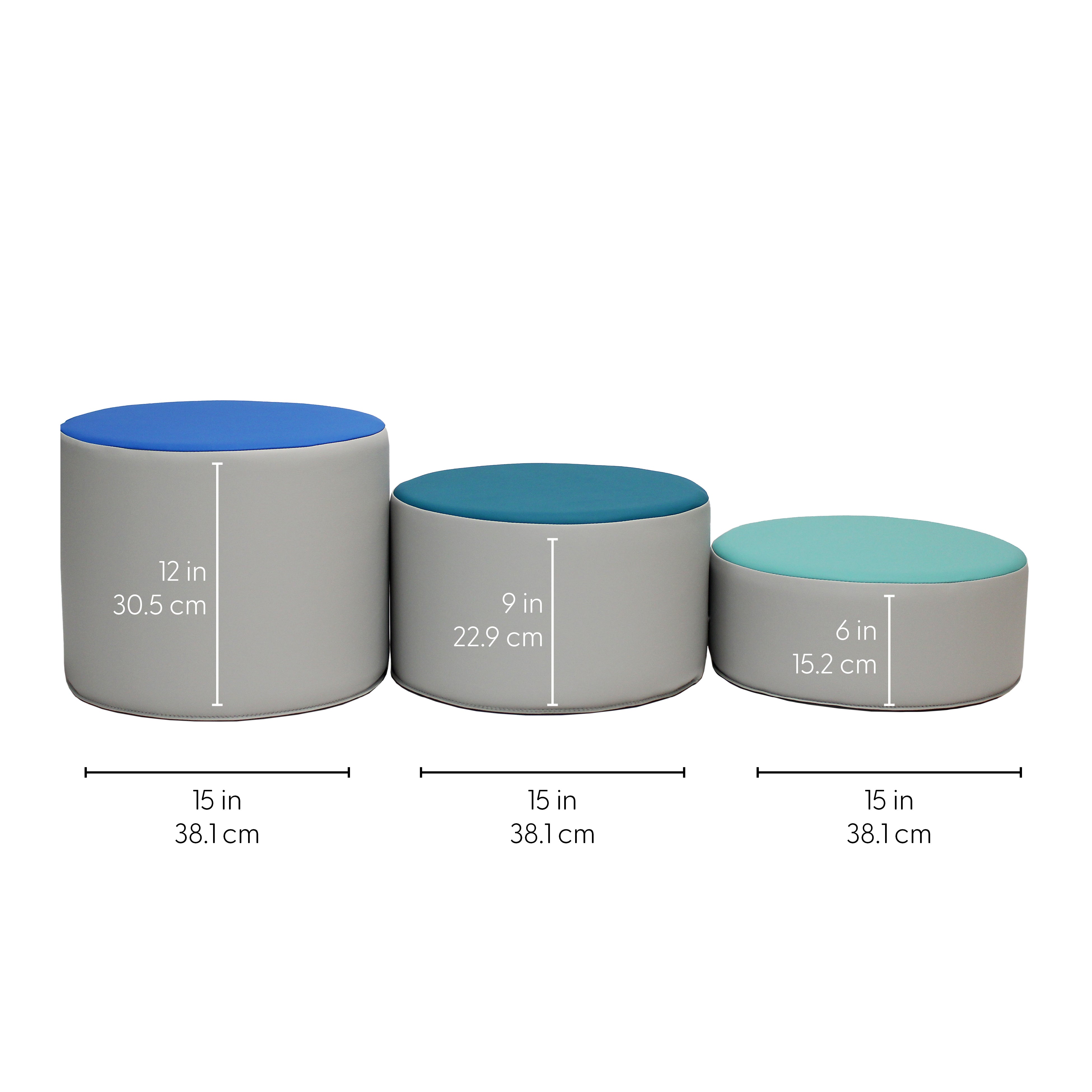 SoftScape 15" Round Ottomans, 3-Piece - Contemporary
