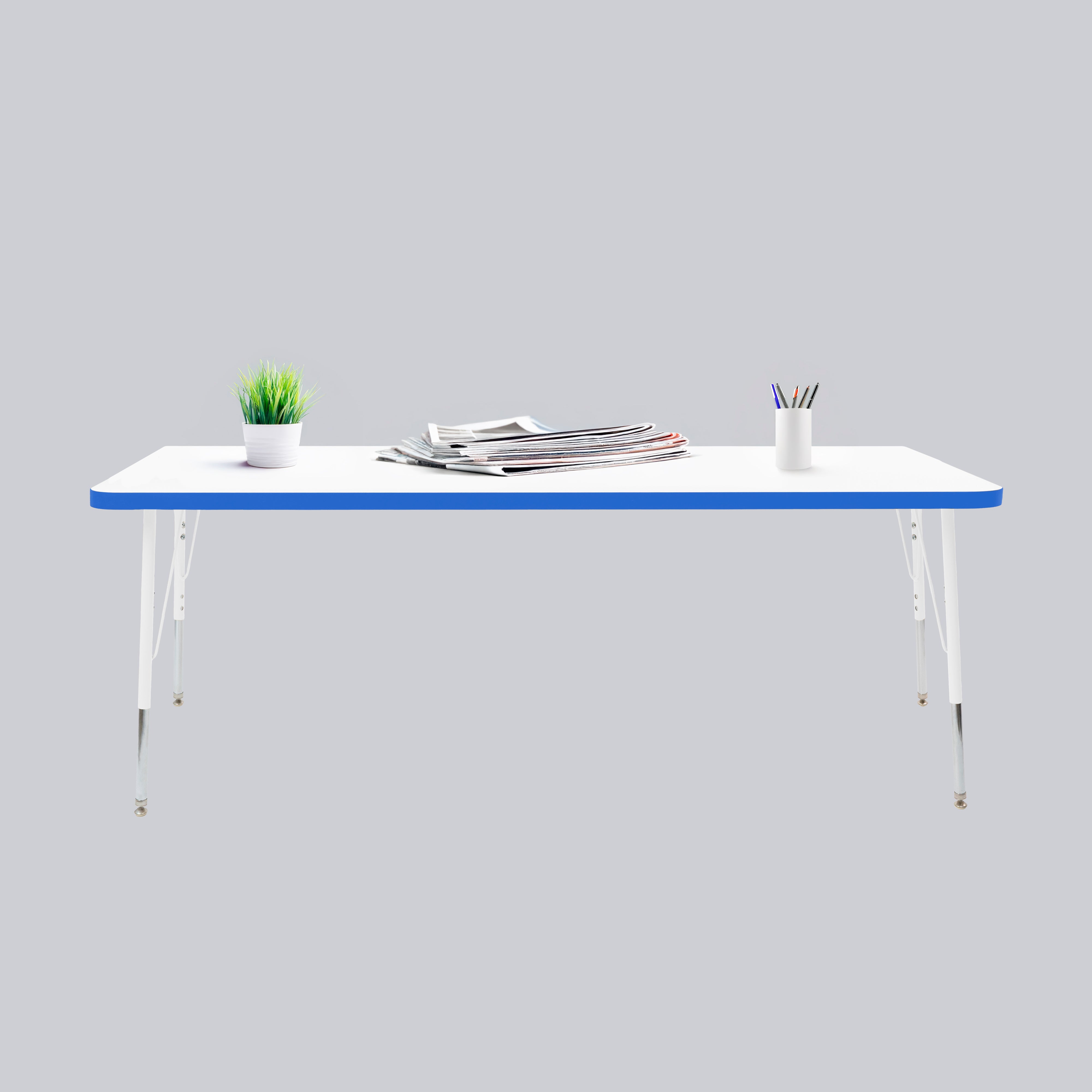 30" x 72" Rectangle Thermofused Activity Table with Adjustable Standard Swivel Glide Legs - White/Blue/White