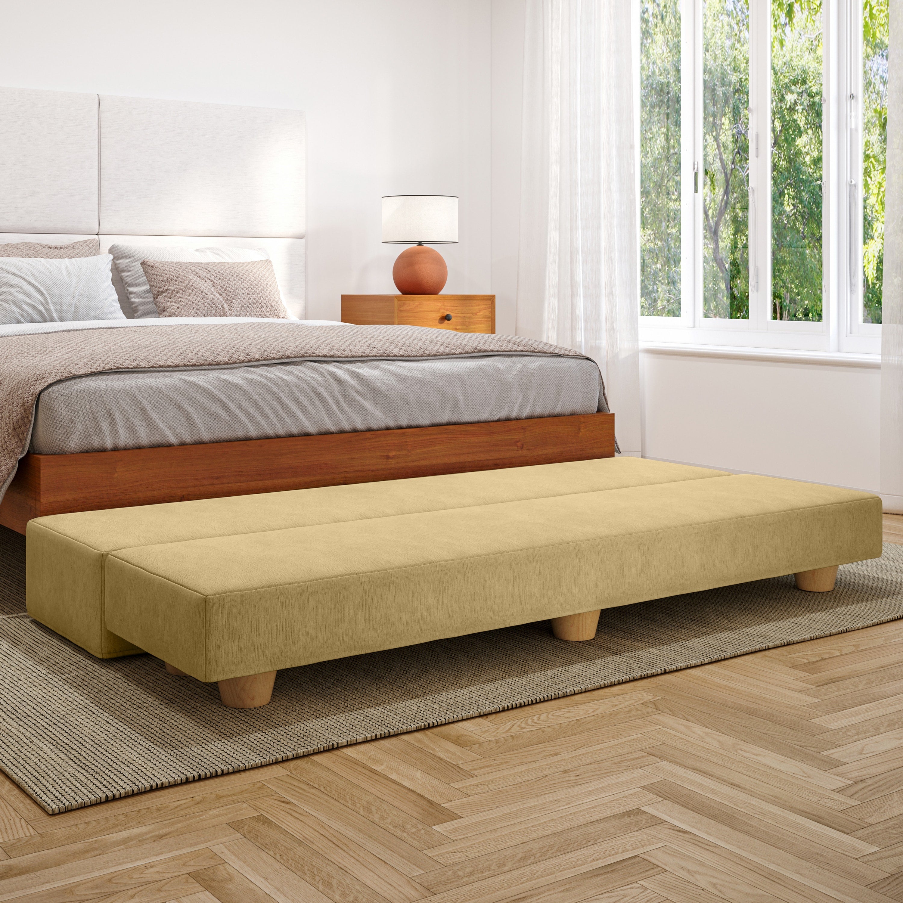Jaxx Camden Convertible Bed Bench / Fold-Out Twin Guest Bed, Camel