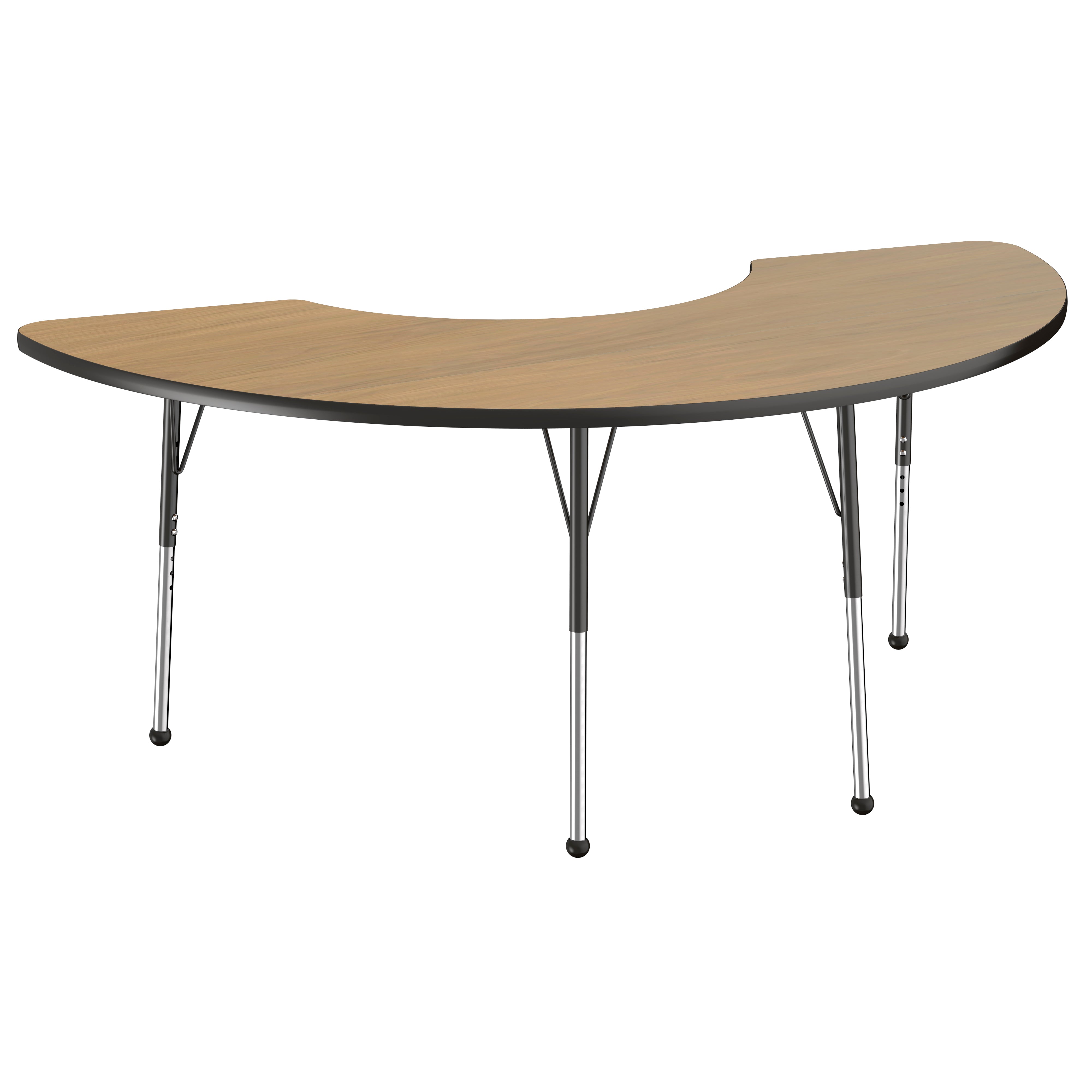 36" x 72" Half Moon T-Molding Activity Table with Adjustable Standard Ball Glide Legs - Pasadena Oak/Black