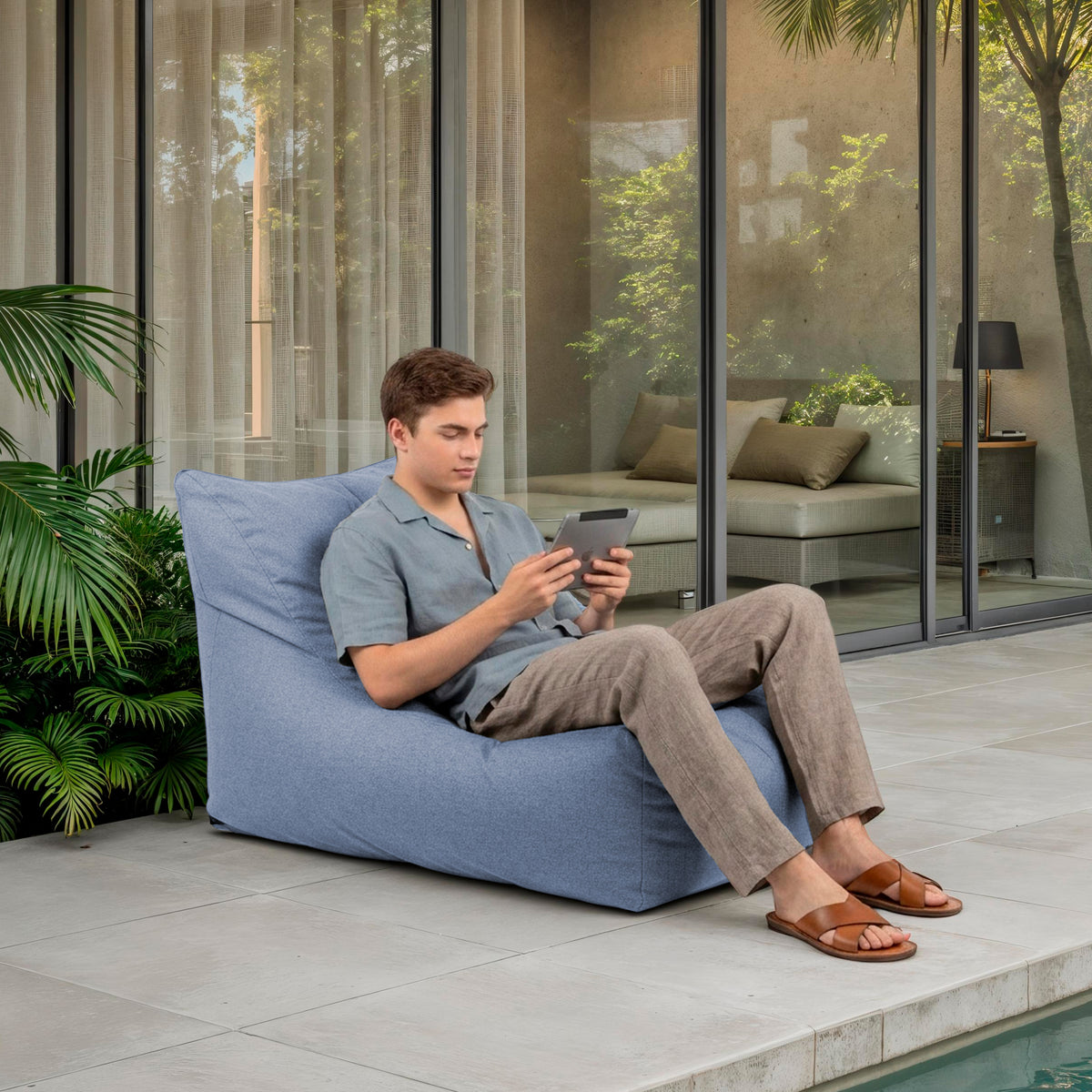 Oudoor Bean Bag Lounger with Sunbrella - Canvas Haze