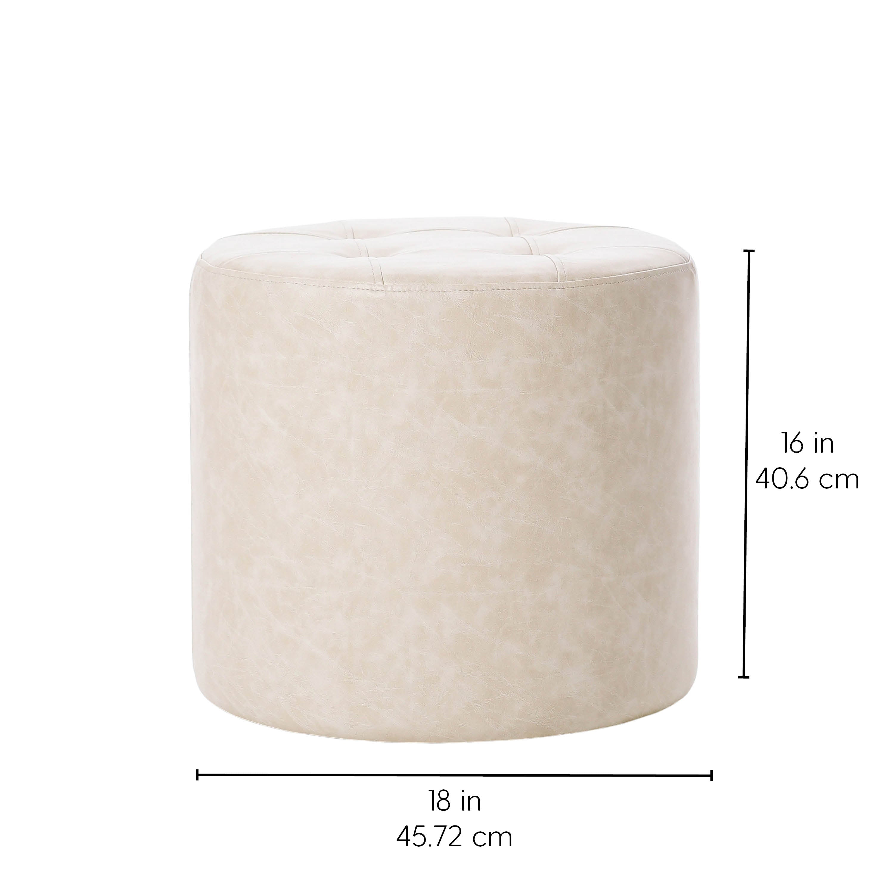 Rustic Tufted Round Ottoman 16" Height - Almond