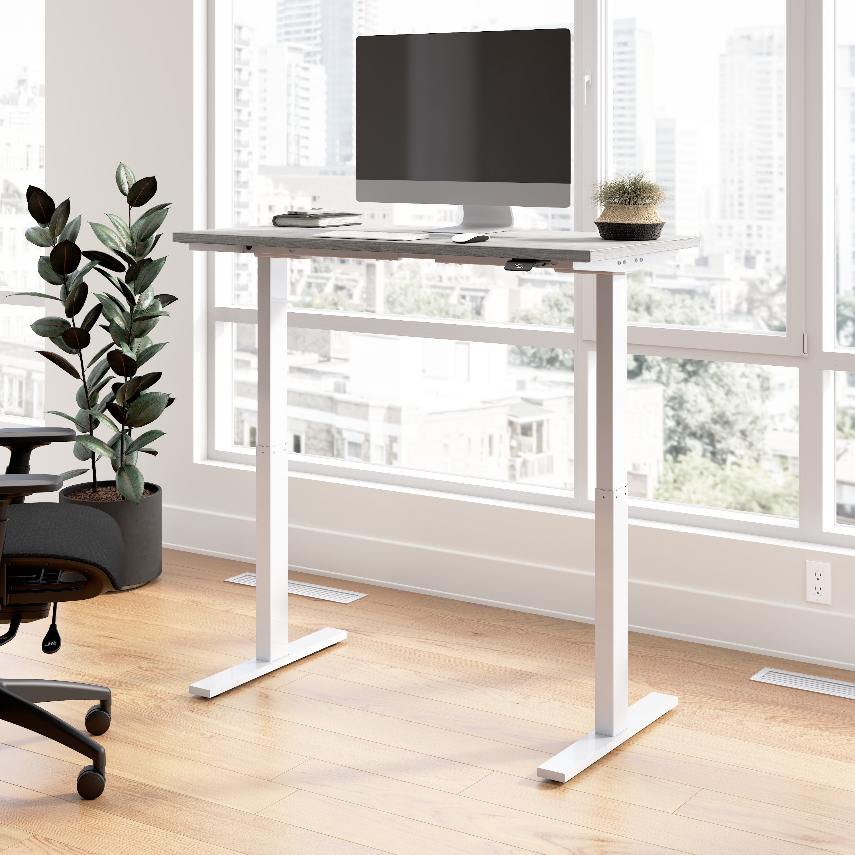 Bush Business Furniture Move 60 Series 48W x 24D Electric Height Adjustable Standing Desk in Platinum Gray with Metallic Gray Base - 47.6" Width x 23.62" Depth x 47.69" Height