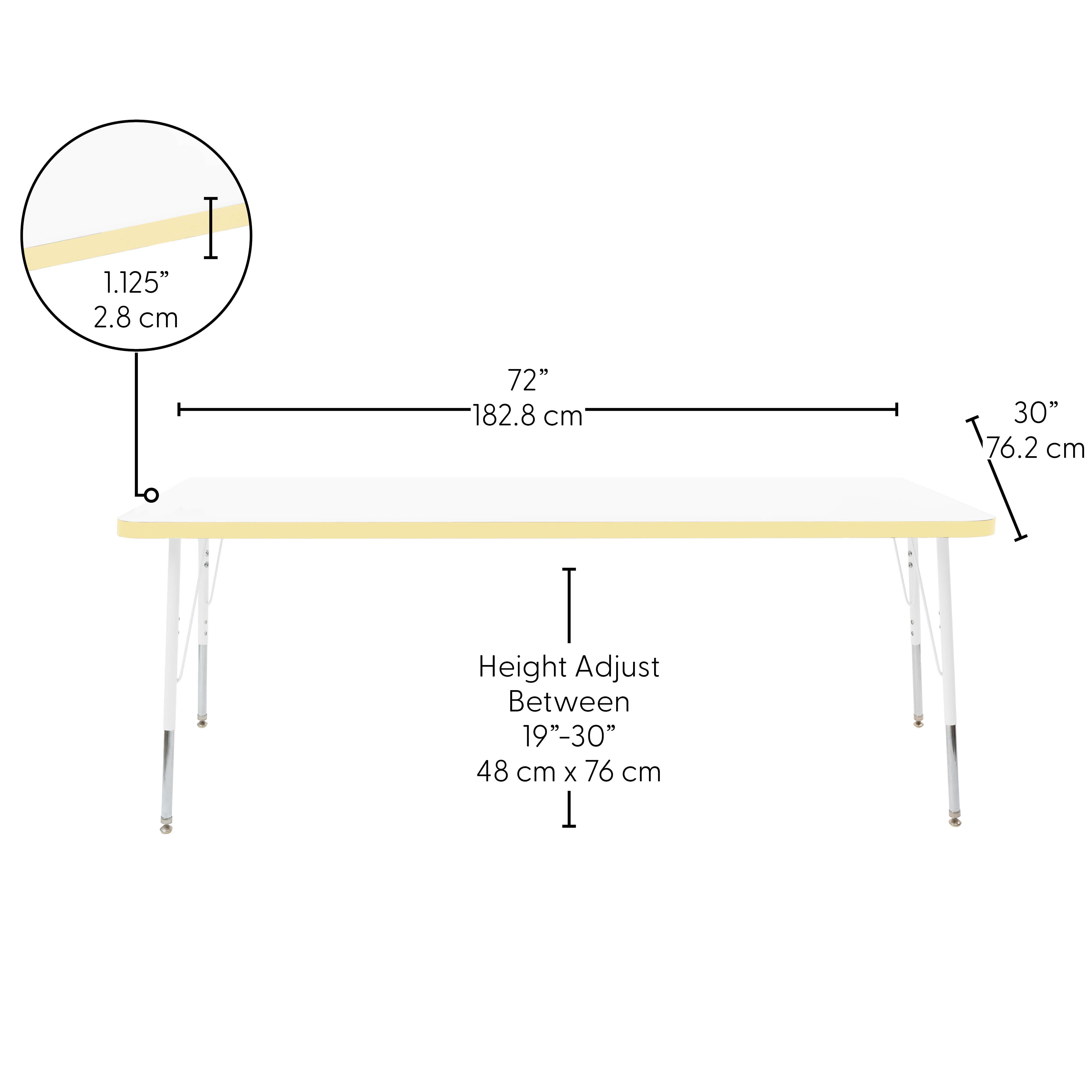 30" x 72" Rectangle Thermofused Activity Table with Adjustable Standard Swivel Glide Legs - White/Squash/White