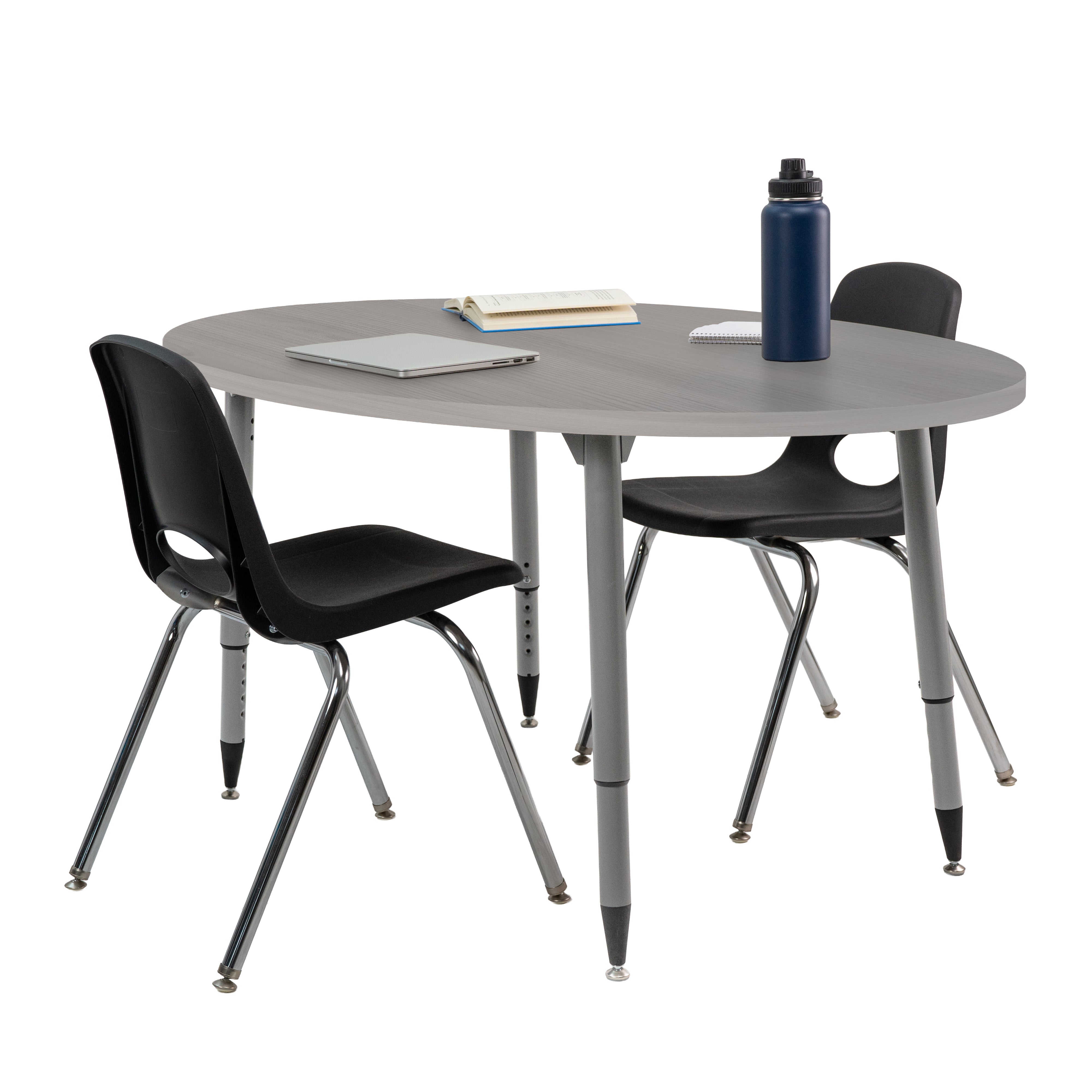 Adapte 30" x 60" Oval Woodgrain Activity Table with Adjustable Tapered Legs - Light Gray Wood/Silver