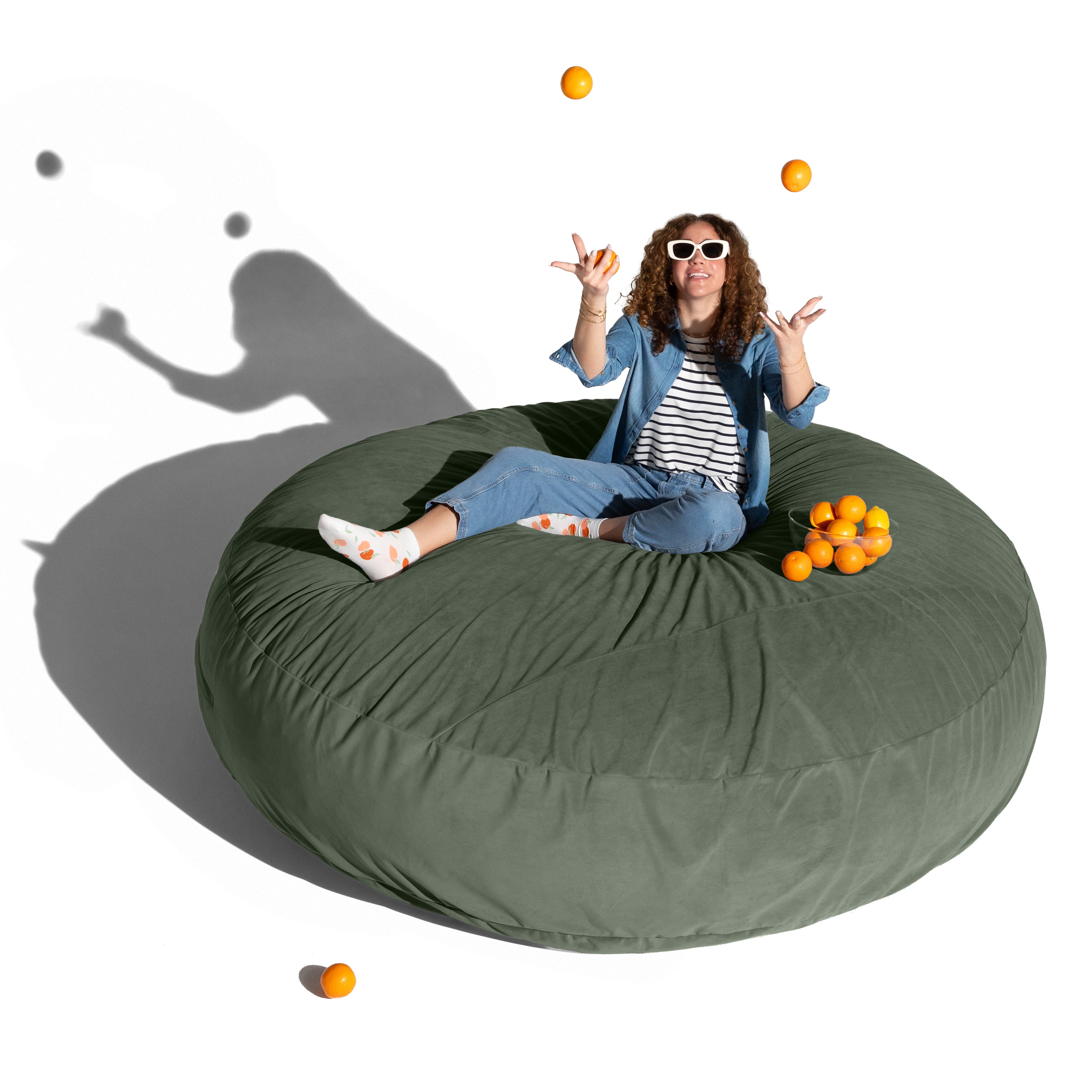 Jaxx 6 Foot Cocoon - 2-in-1 Convertible Bean Bag Bed & Large Bean Bag Chair for Adults, Premium Lush Velvet - Green