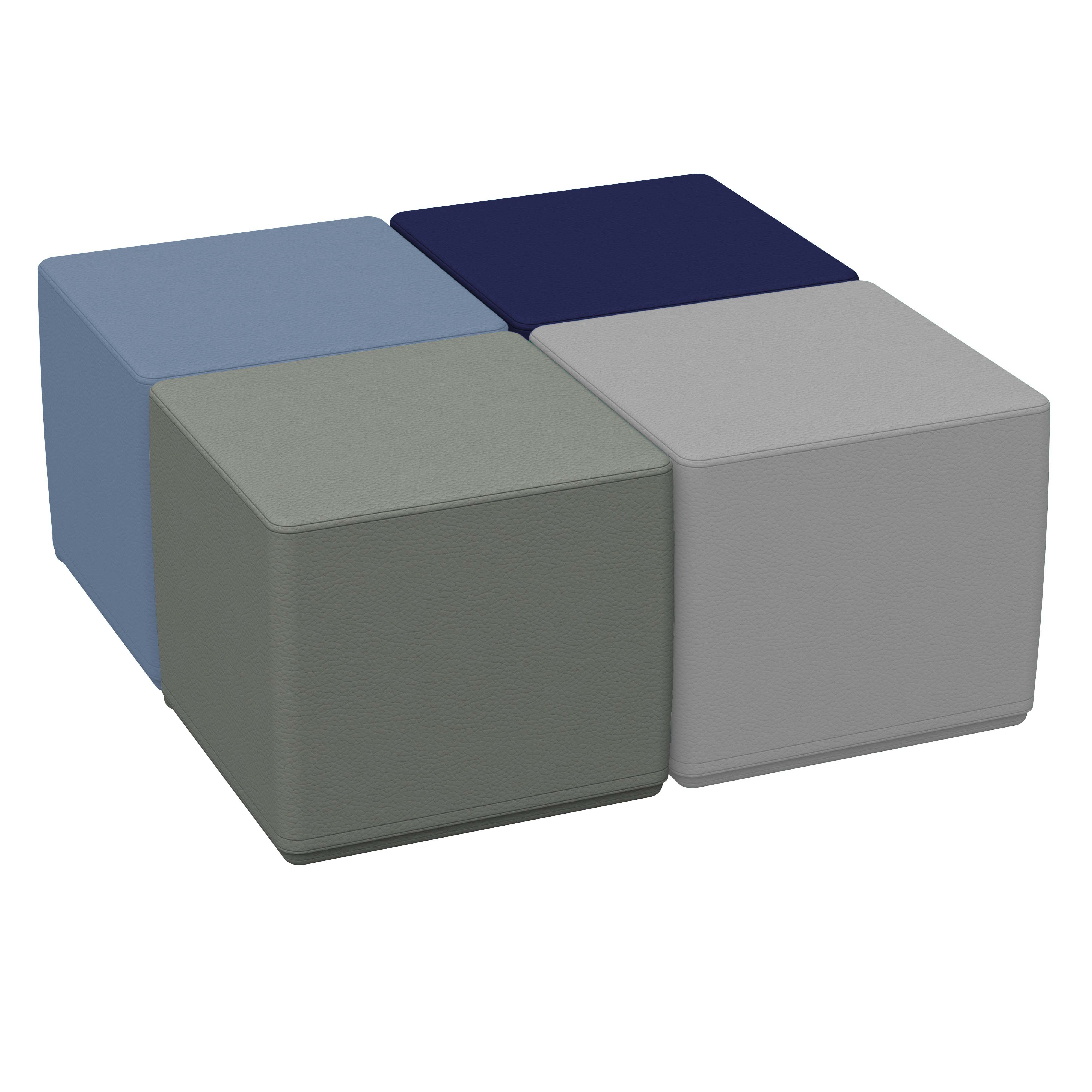 SoftScape 18" Square Ottoman 16" Height, 4-Piece - Navy/Powder Blue