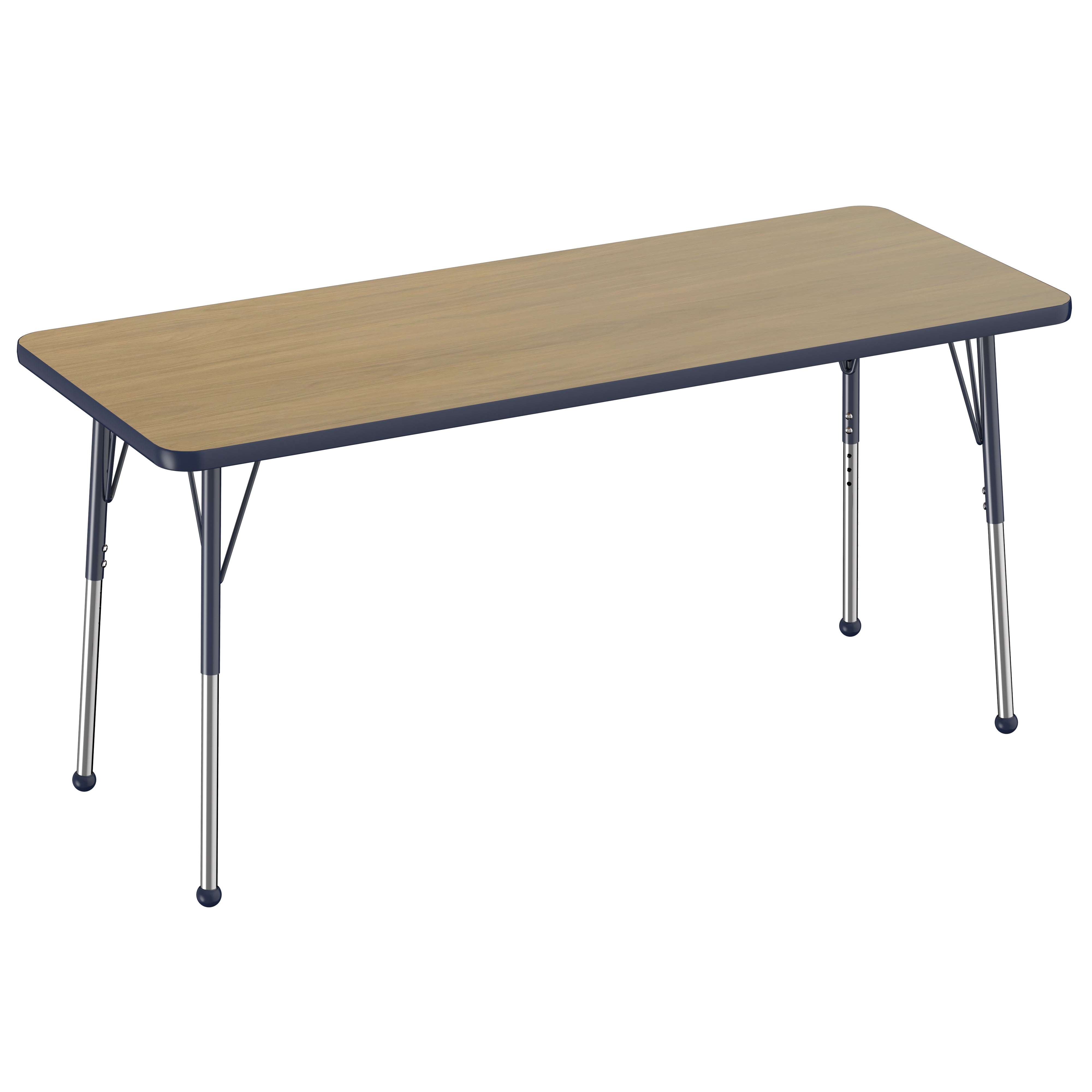 24" x 60" Rectangle T-Molding Activity Table with Adjustable Standard Ball Glide Legs - Pasadena Oak/Navy