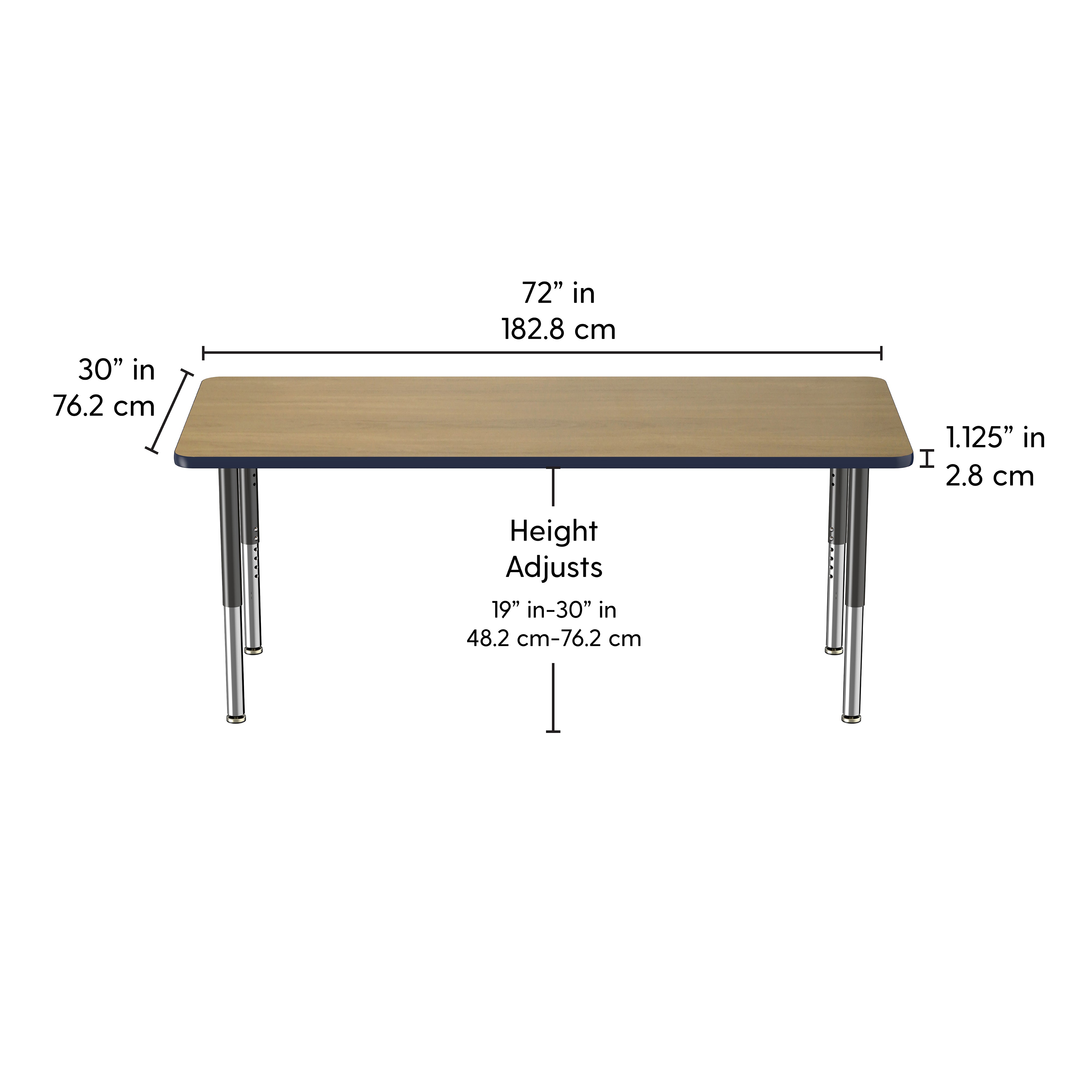 30" x 72" Rectangle T-Molding Activity Table with Adjustable Super Legs - Pasadena Oak/Navy/Black