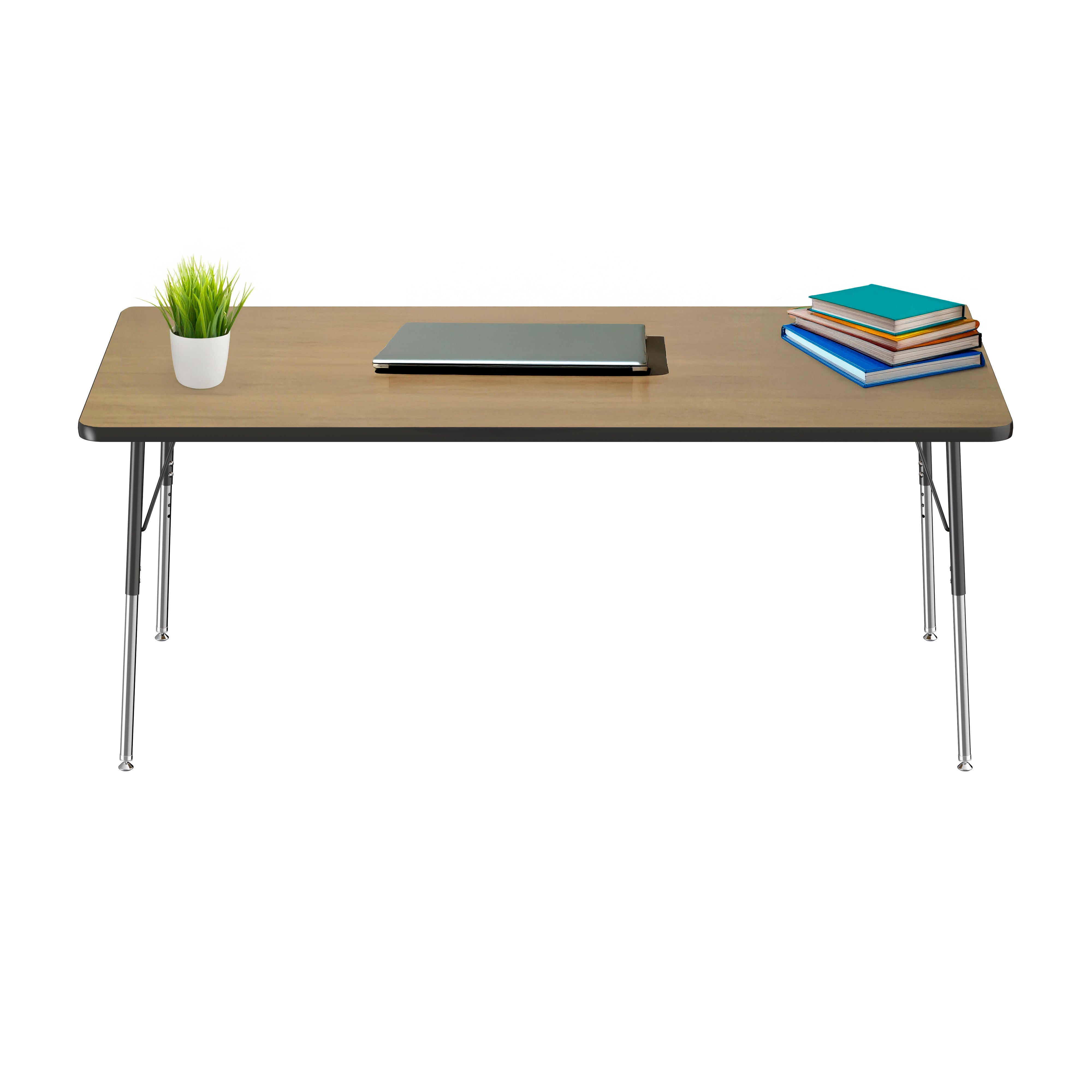36" x 72" Rectangle T-Molding Activity Table with Adjustable Standard Swivel Glide Legs - Pasadena Oak/Black