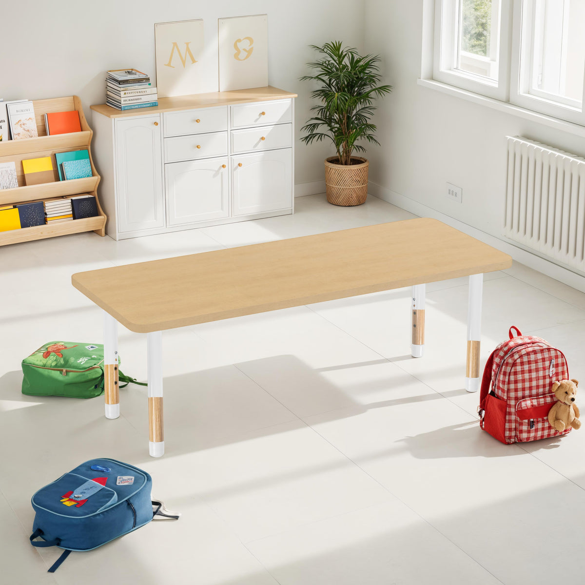 24" x 60" Rectangle Thermofused Activity Table with Adjustable Chunky Wood Legs - Maple Grain/White/Natural