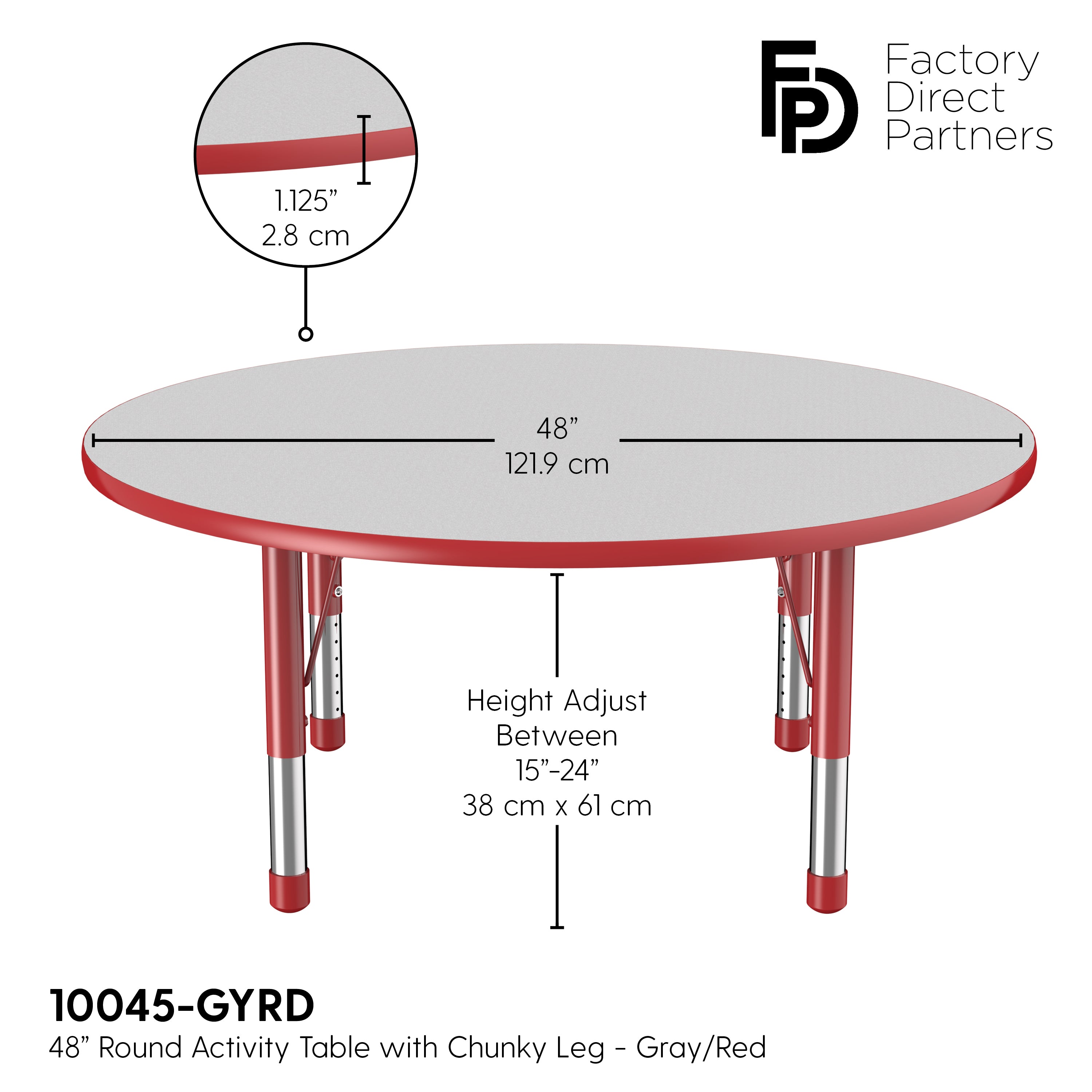 48" Round T-Molding Activity Table with Adjustable Chunky Legs - Gray/Red