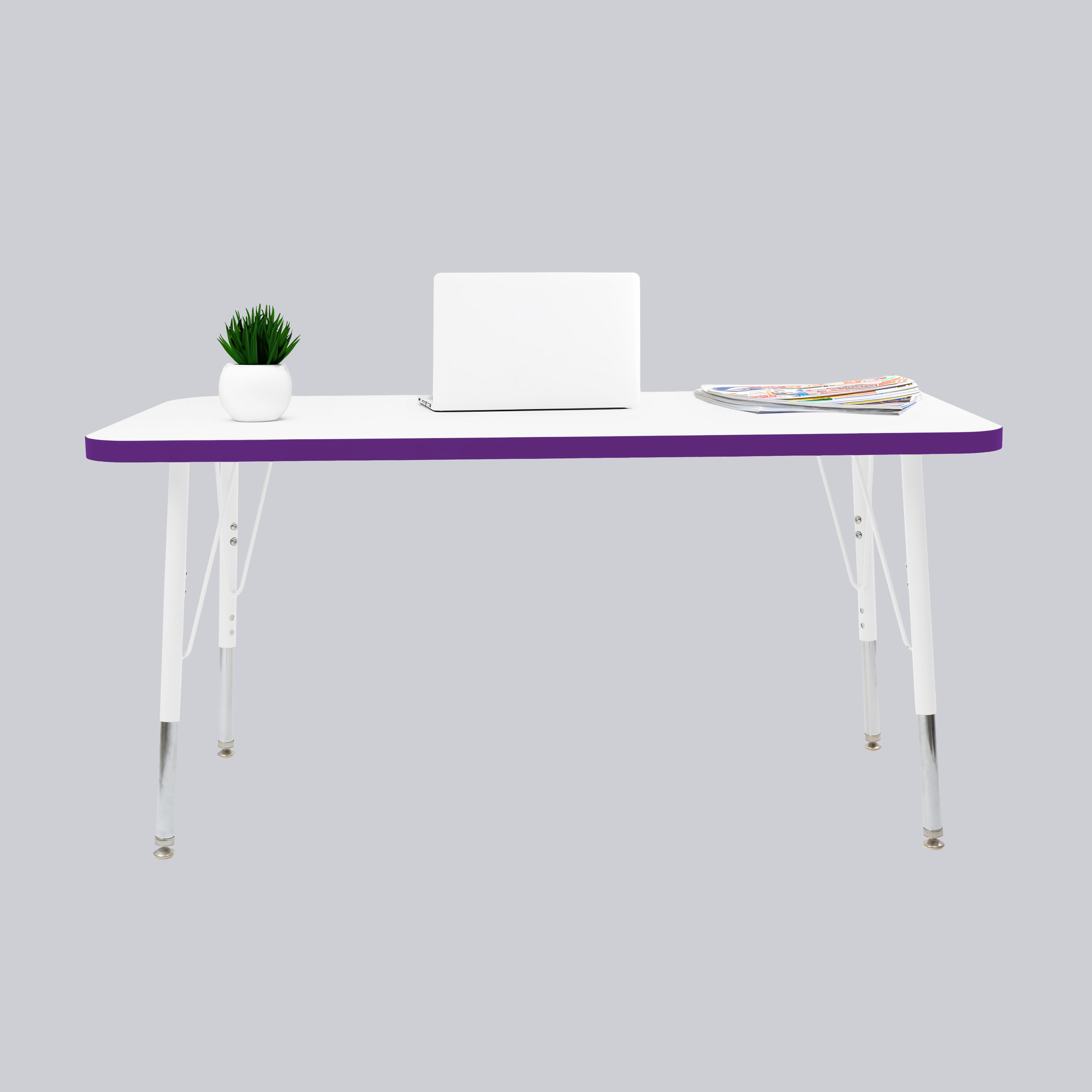 24" x 48" Rectangle Thermofused Activity Table with Adjustable Standard Swivel Glide Legs - White/Eggplant/White